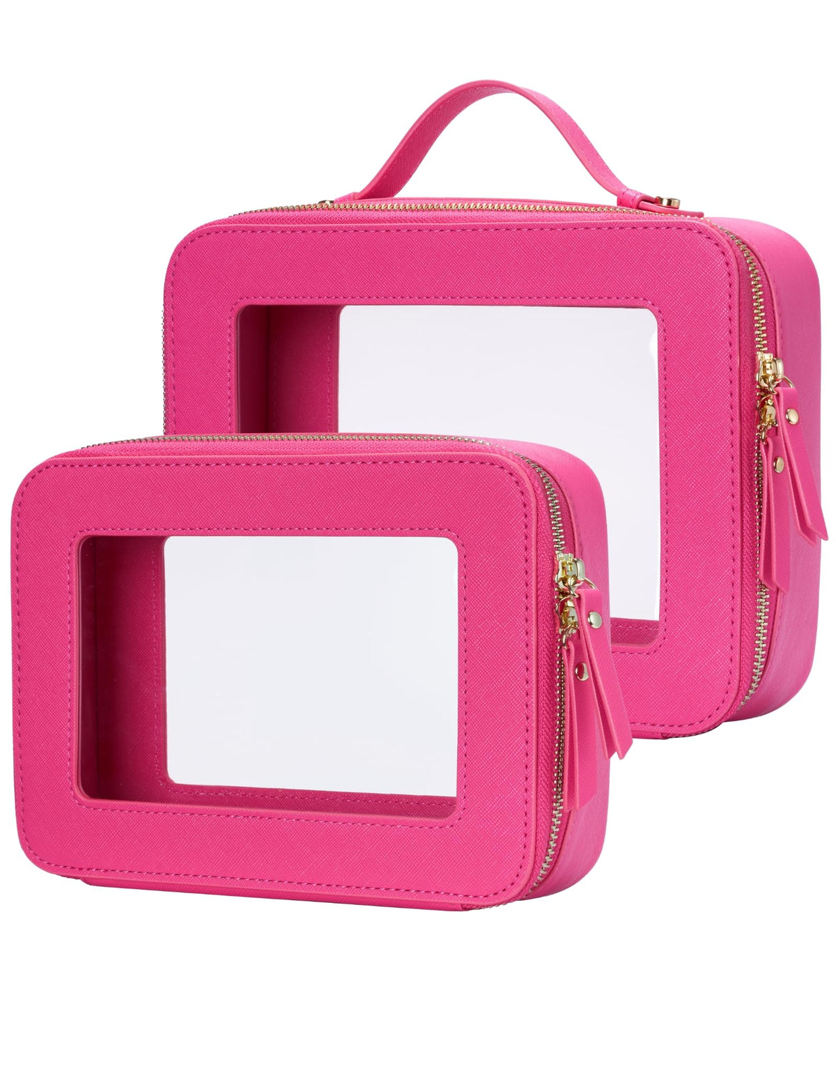 Popvibe Clear Makeup Bag Travel Cosmetic Case Transparent Toiletry Bag with Zipper, Portable Make Up Organizer Traveling Compact Car Bag for Essentials, Hotpink, Large