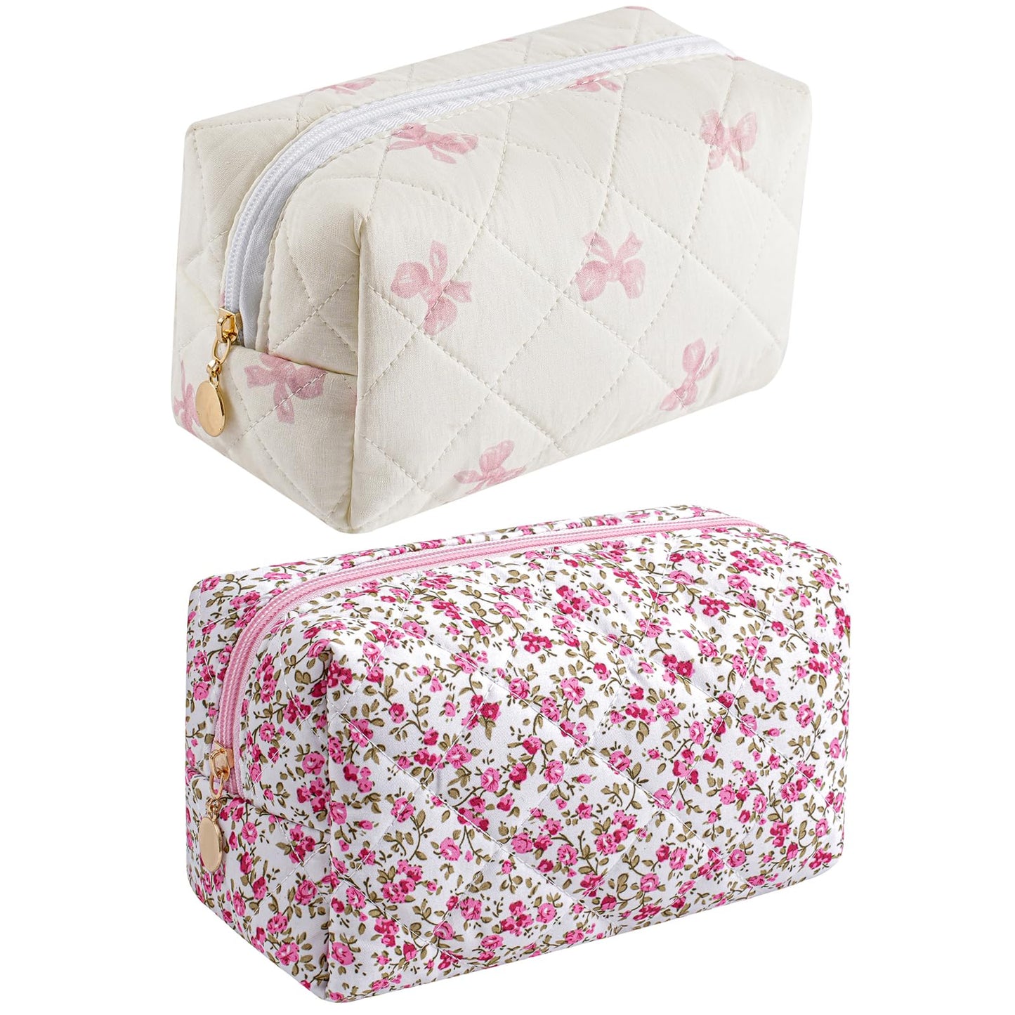 Makeup Bag Travel Cosmetic Bag for Women Girls, Zipper Make Up Pouch, Floral Flowers Toiletry Organizer Makeup, Portable Storage Cosmetic Travel Cloth Bag (Pink)