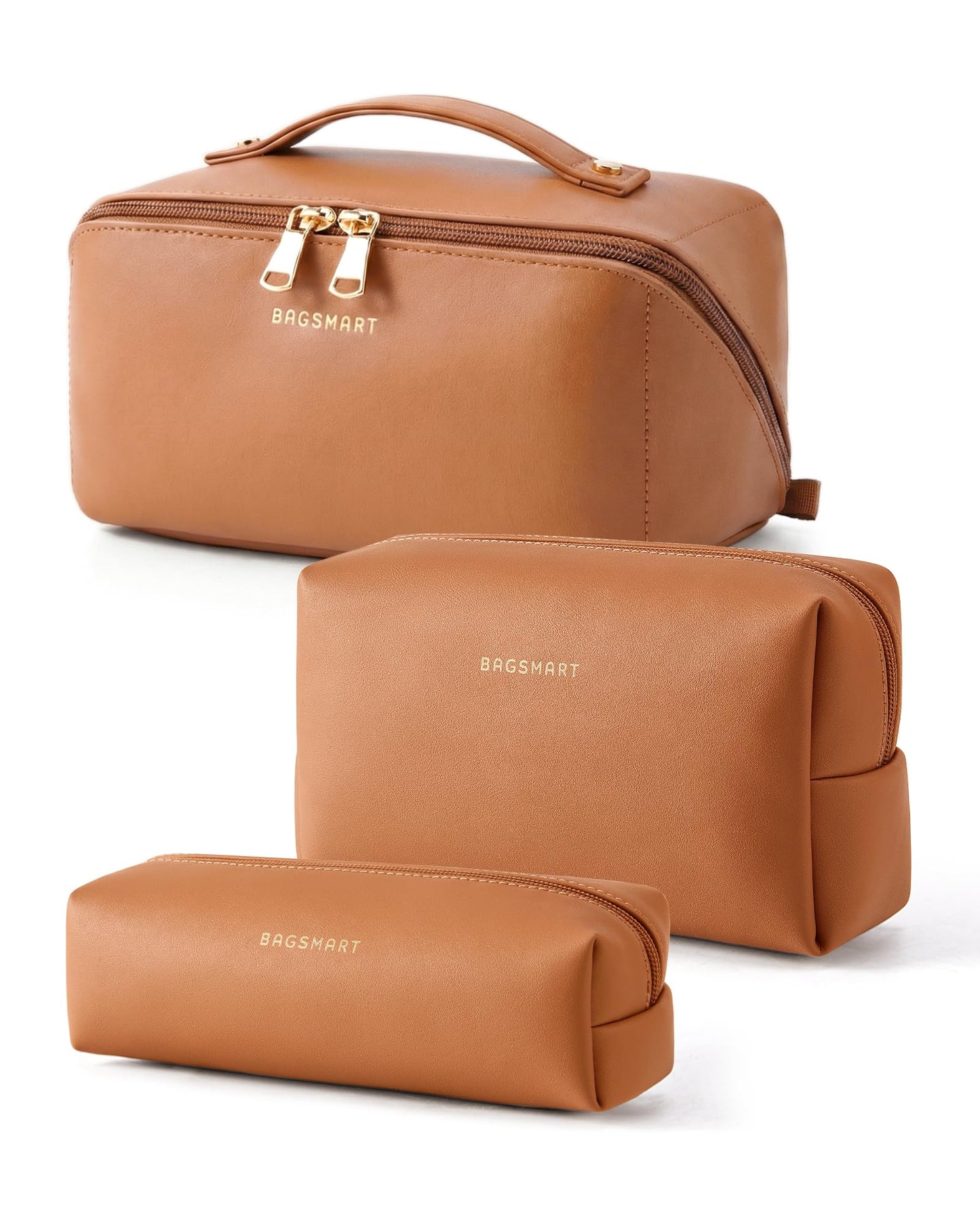 BAGSMART Makeup Bag Travel Cosmetic Bag,Women Toiletry Case, Classic Brown
