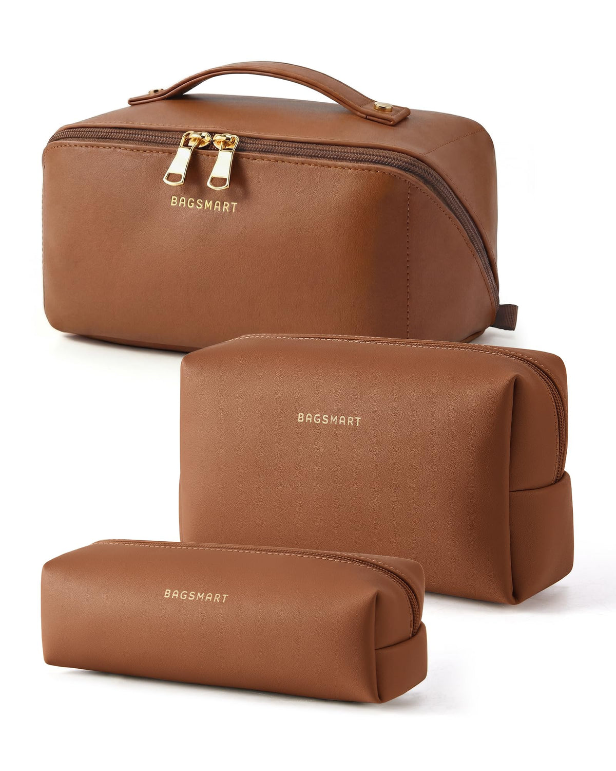 BAGSMART Makeup Bag Travel Cosmetic Bag,Women Toiletry Case, Classic Brown