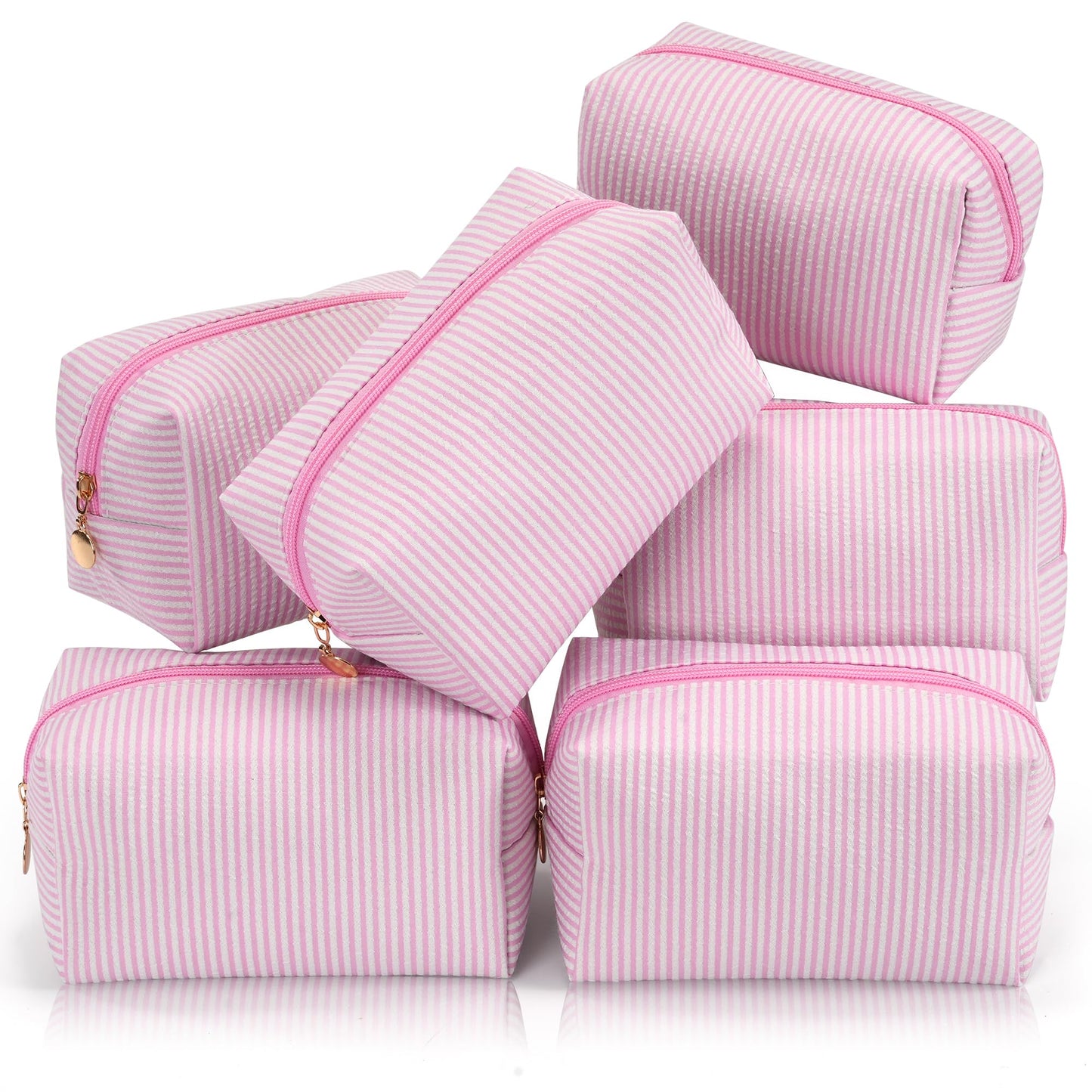 Makeup Bag Travel Toiletry Bag for Women, Small Cosmetic Bags Cute Quilted Cotton Makeup Pouch for Purse Emergency Bag Pencil Case Accessory Bag, Pastel Pink