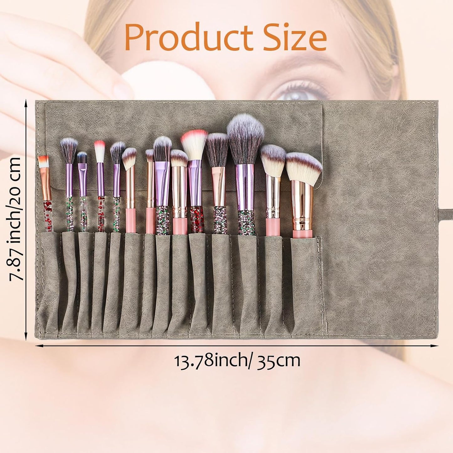 Xinjoduz 1 PCS Makeup Brush Holder Organizer, PU Leather Travel Makeup Brush Pouch Case Roll Up Cosmetic Bags for Women Cosmetic Brushes Make Up Artist - Brushes Not included (Gray)