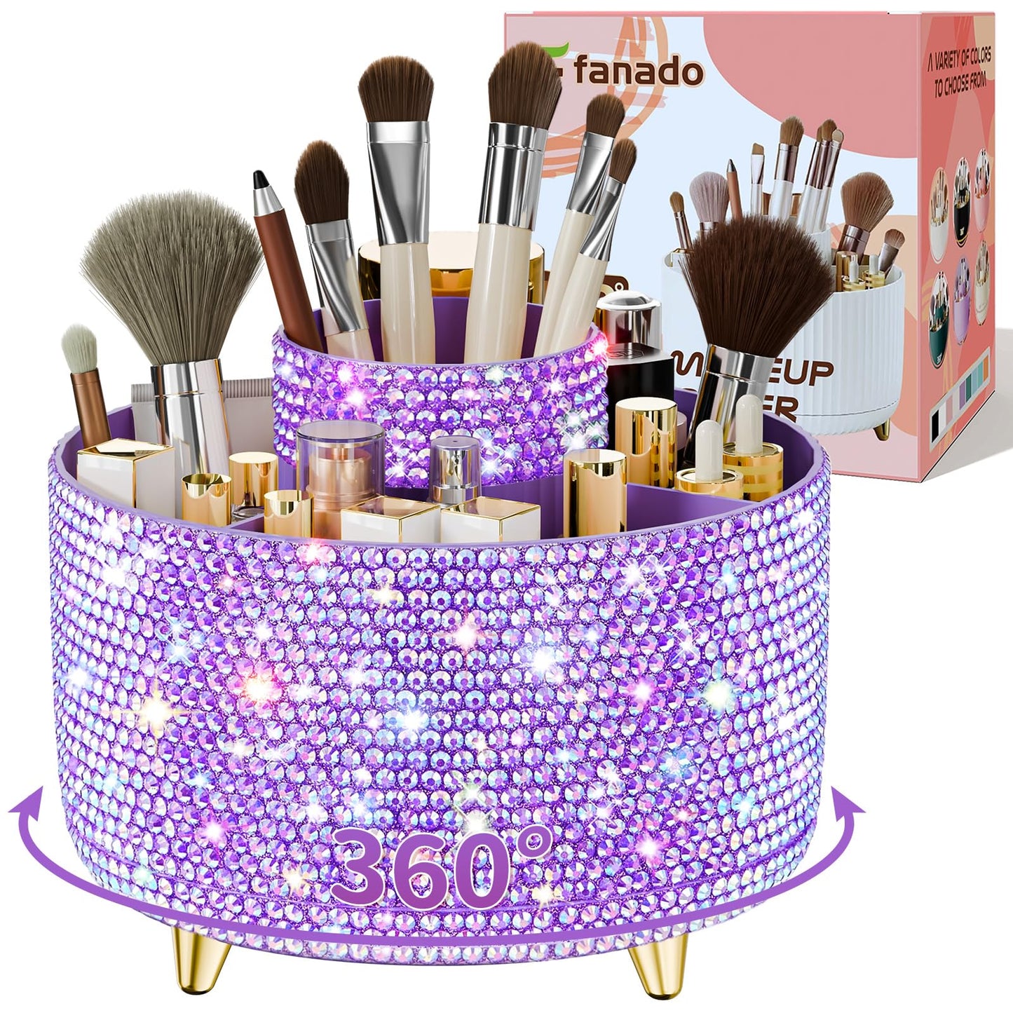 Clear Rotating Makeup Organizer Countertop for Vanity, 360° Makeup Brush Holder Organizer with 5 Compartments, Transparent Cosmetic Storage for Lipstick, Skincare, Bathroom Counter (Transparent Pink)