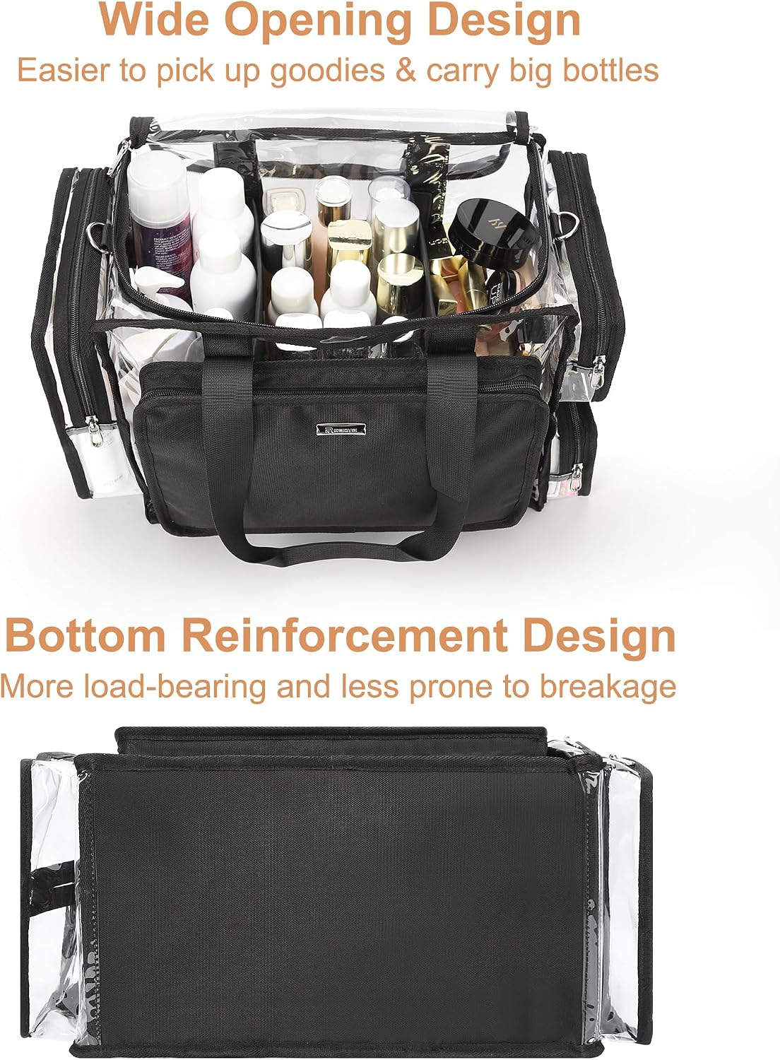 Relavel Clear Makeup Bag Extra Large Makeup Artist Kit Set, Cosmetic Storage Organizer Hair Stylist Traveling Bag, Transparent Tote Duffle Beach Toiletry Bag with Adjustable Dividers & Shoulder Strap