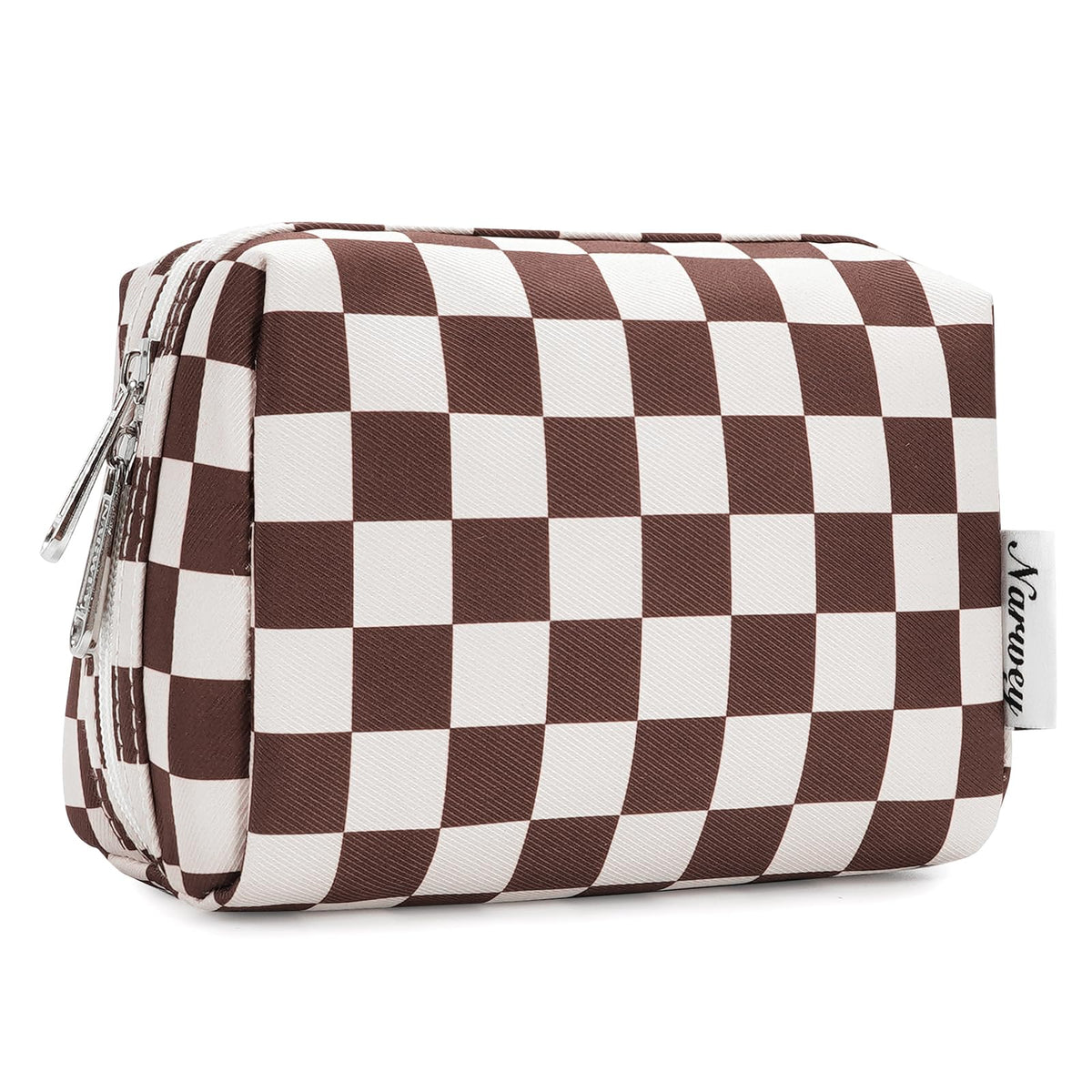 Narwey Checkered Makeup Bag Travel Cosmetic Bag Organizer Toiletry Bag Make Up Bags with Compartments for Women Girls (Large, Light Checkerboard)