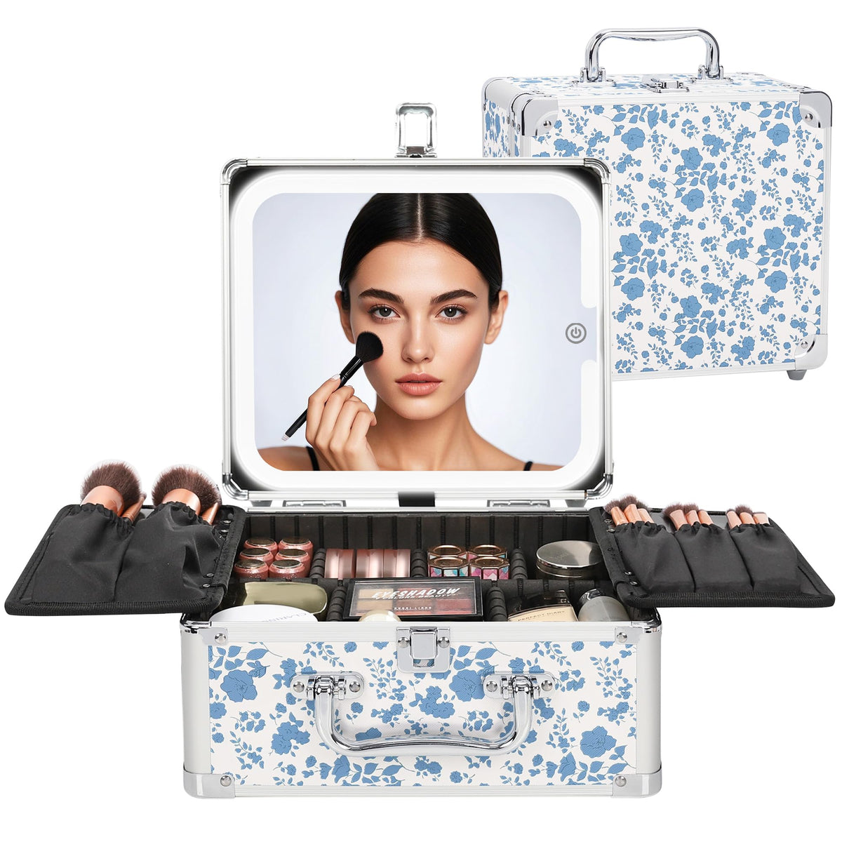 Relavel Makeup Bag with LED Mirror, Makeup Box Travel Train Case with Rechargeable Lighted Mirror & Adjustable Dividers, Cosmetic Brush Organizer Storage for Makeup Artists Gifts for Women and Girls