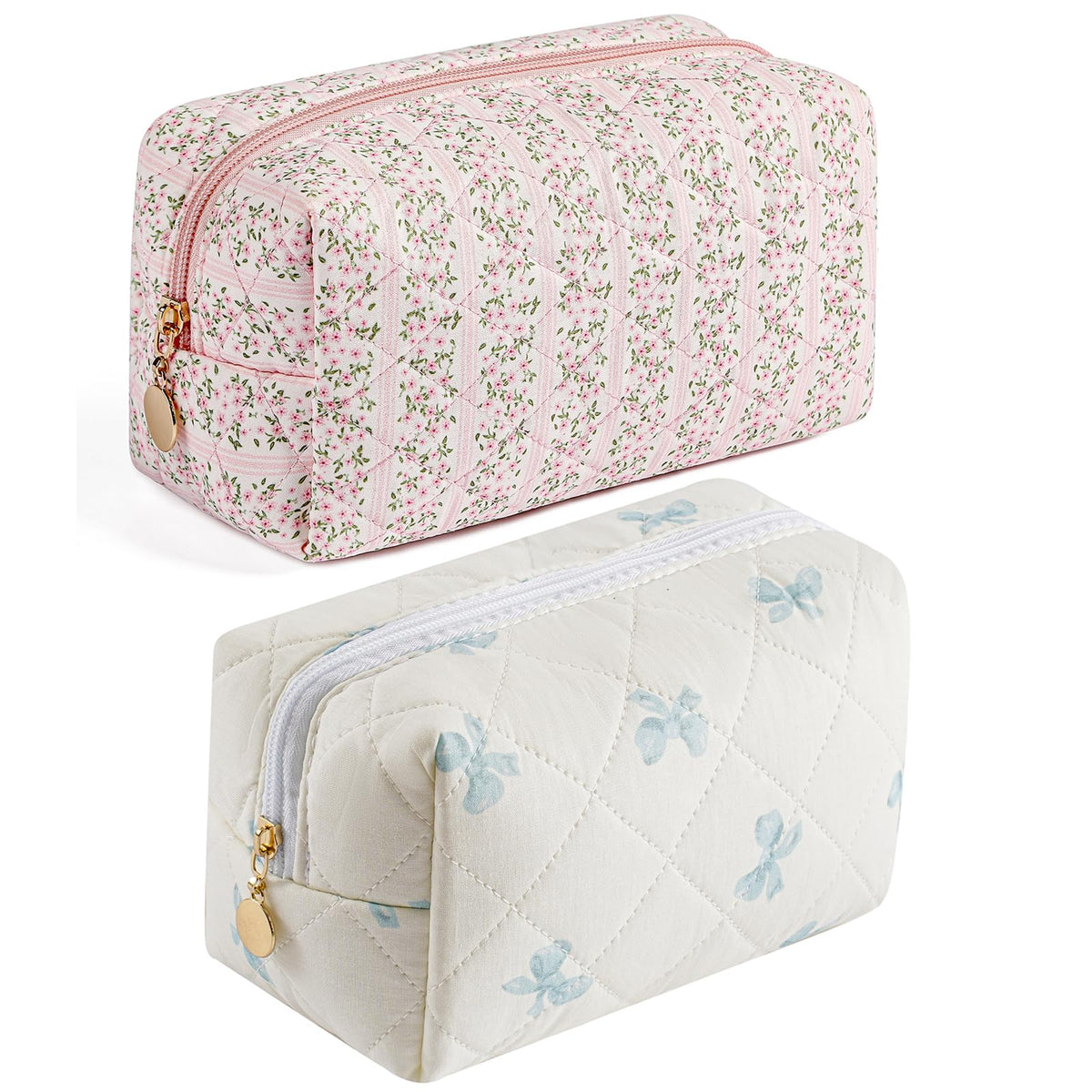 Makeup Bag Travel Cosmetic Bag for Women Girls, Zipper Make Up Pouch, Floral Flowers Toiletry Organizer Makeup, Portable Storage Cosmetic Travel Cloth Bag (Pink)