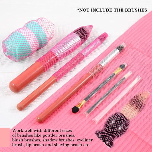 100pcs Makeup Brush Protector Cosmetic Makeup Brush Pen Guard Expandable Mesh Sleeve Covers Set Storage Small Medium Large Sizes Brushes for Travel (pink)