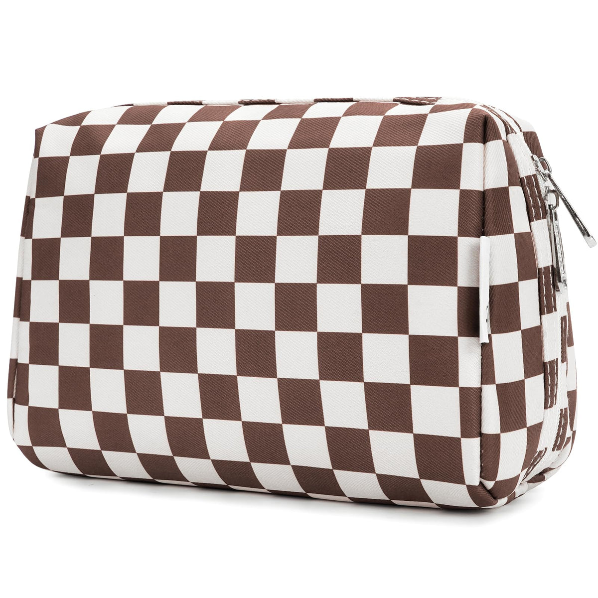 Narwey Checkered Makeup Bag Travel Cosmetic Bag Organizer Toiletry Bag Make Up Bags with Compartments for Women Girls (Large, Light Checkerboard)