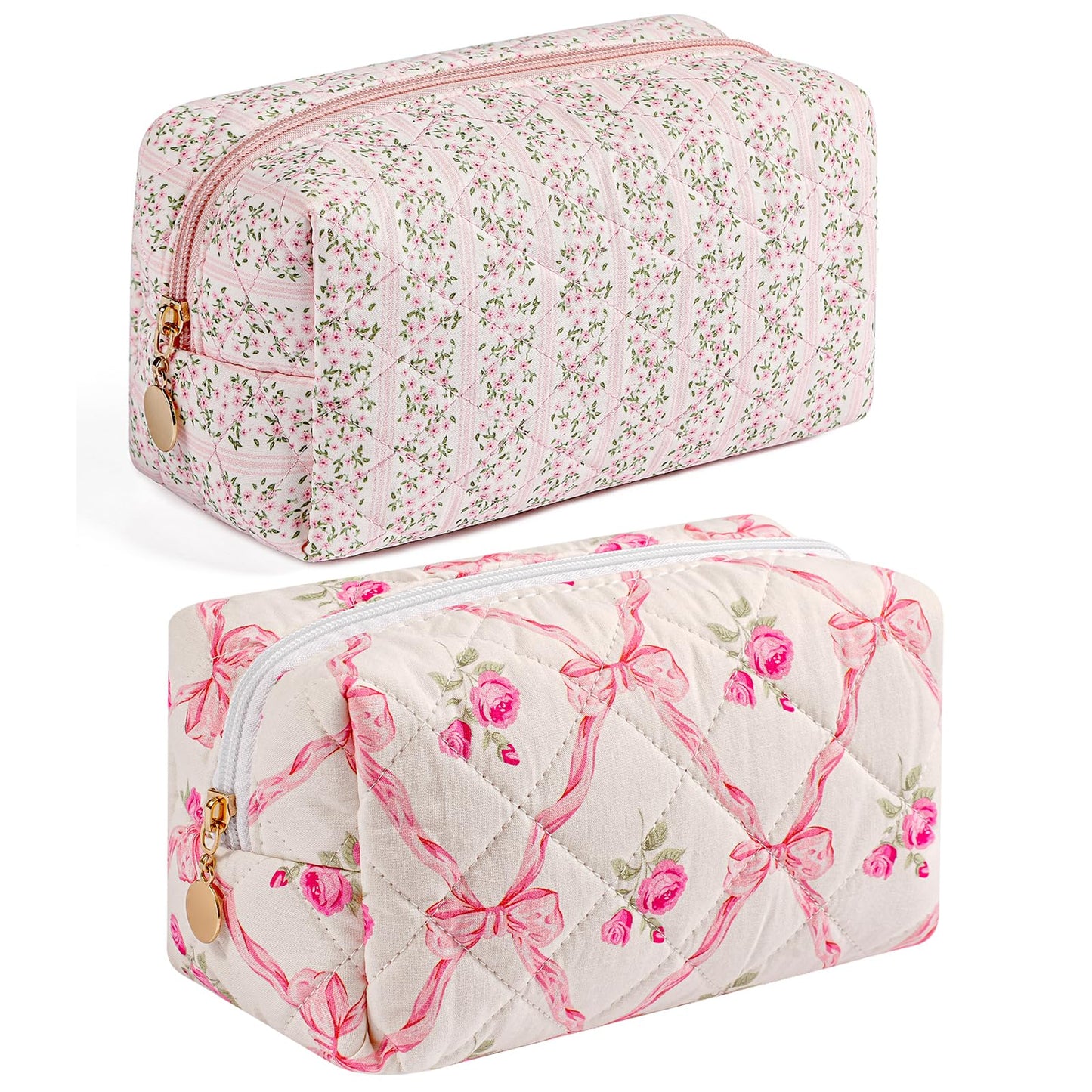 Makeup Bag Travel Cosmetic Bag for Women Girls, Zipper Make Up Pouch, Floral Flowers Toiletry Organizer Makeup, Portable Storage Cosmetic Travel Cloth Bag (Pink)