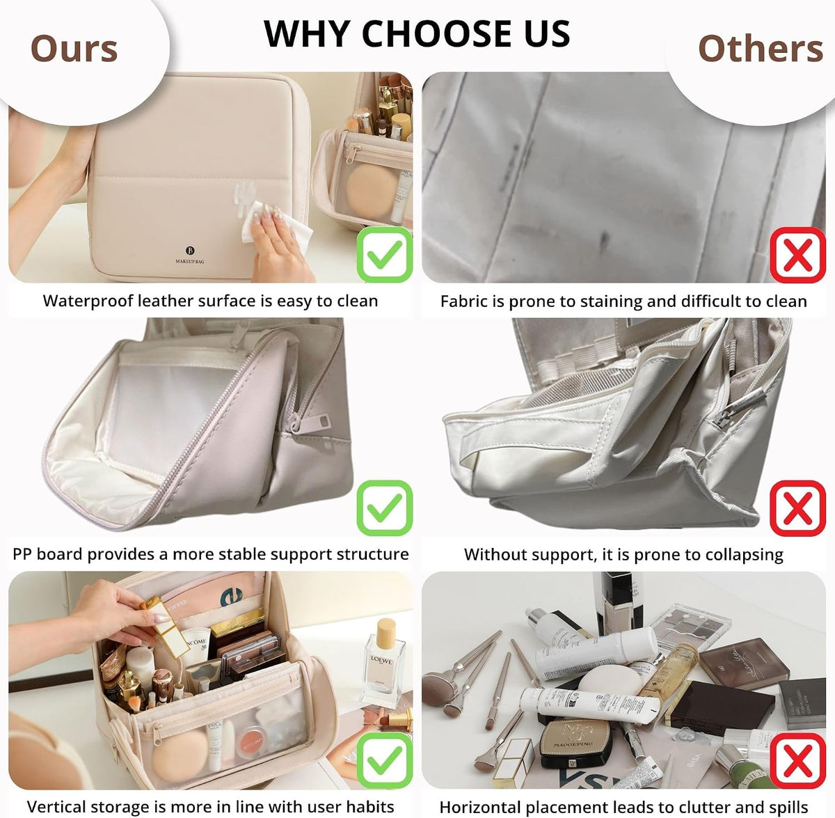 tianzong Travel Makeup Bag with Magnetic Fold-Down Flap, Waterproof Leather Cosmetic and Toiletry Organizer for Women, Multi-Zone Standing Storage, Dusty Rose, Large