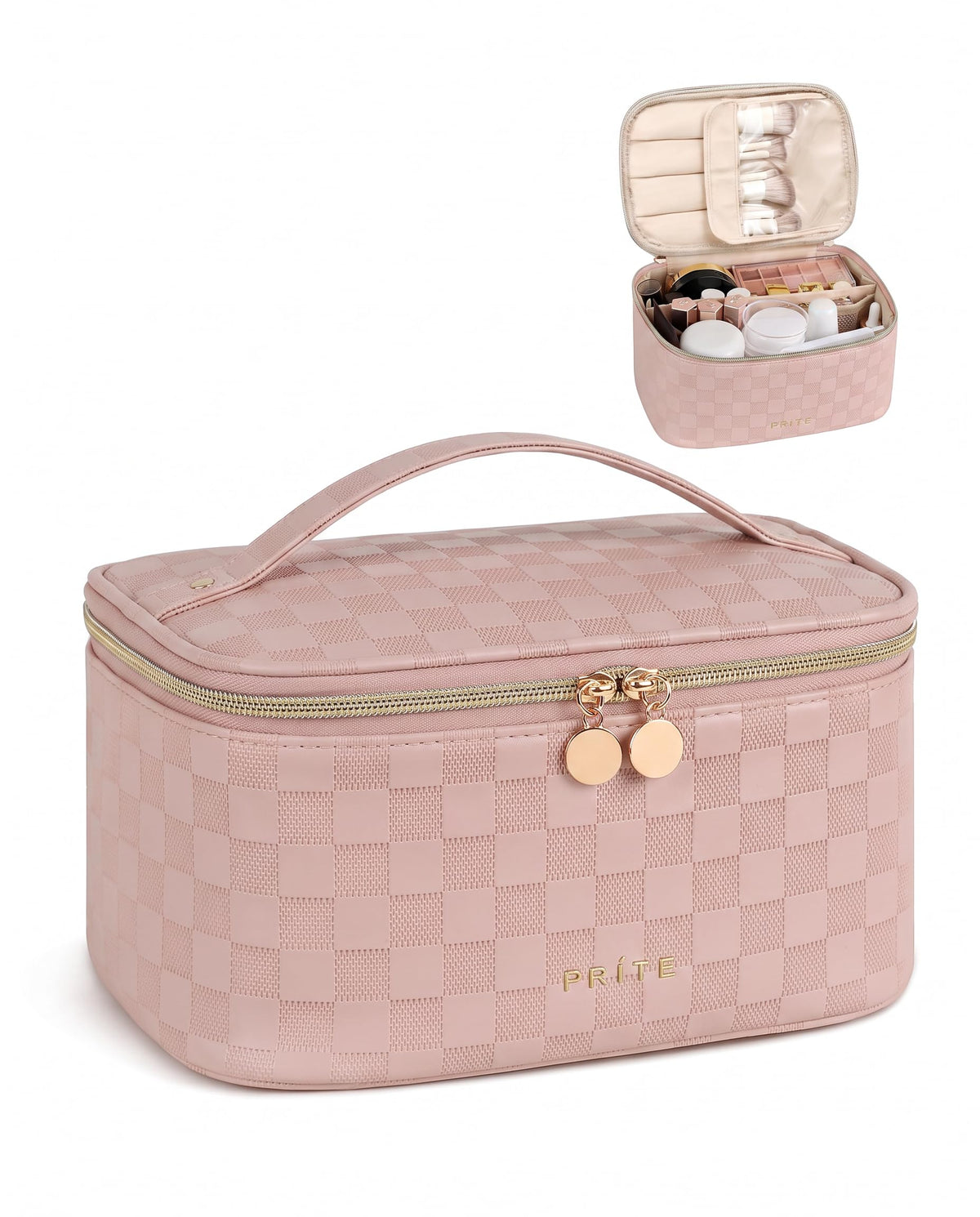 Prite Makeup Bag Travel Cosmetic Case, Women Toiletry Bag Organizer, Beige