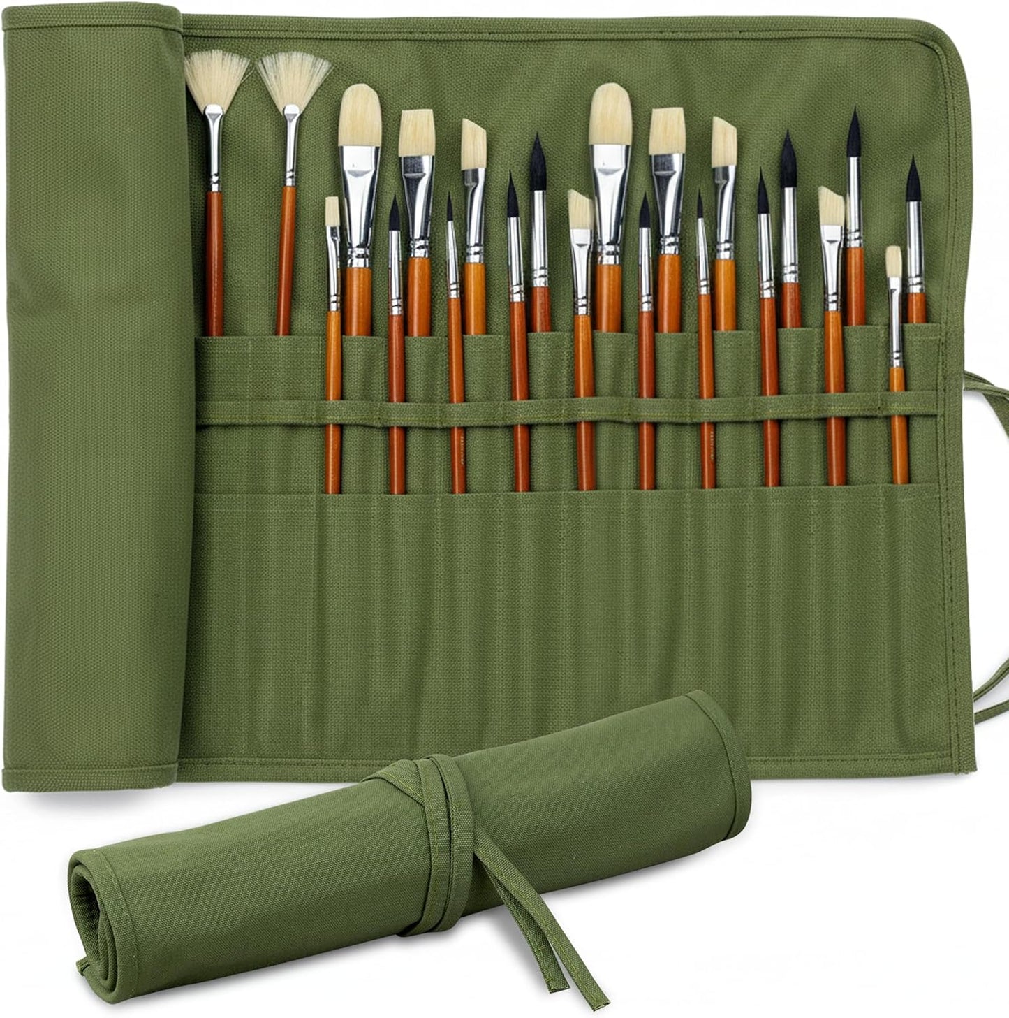 DUGATO 30-Slot Roll-Up Canvas Brush Holder, Army Green