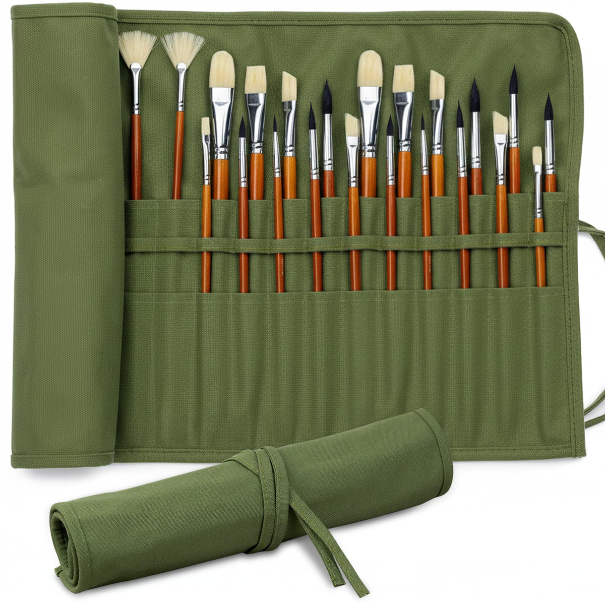 DUGATO 30-Slot Roll-Up Canvas Brush Holder, Army Green