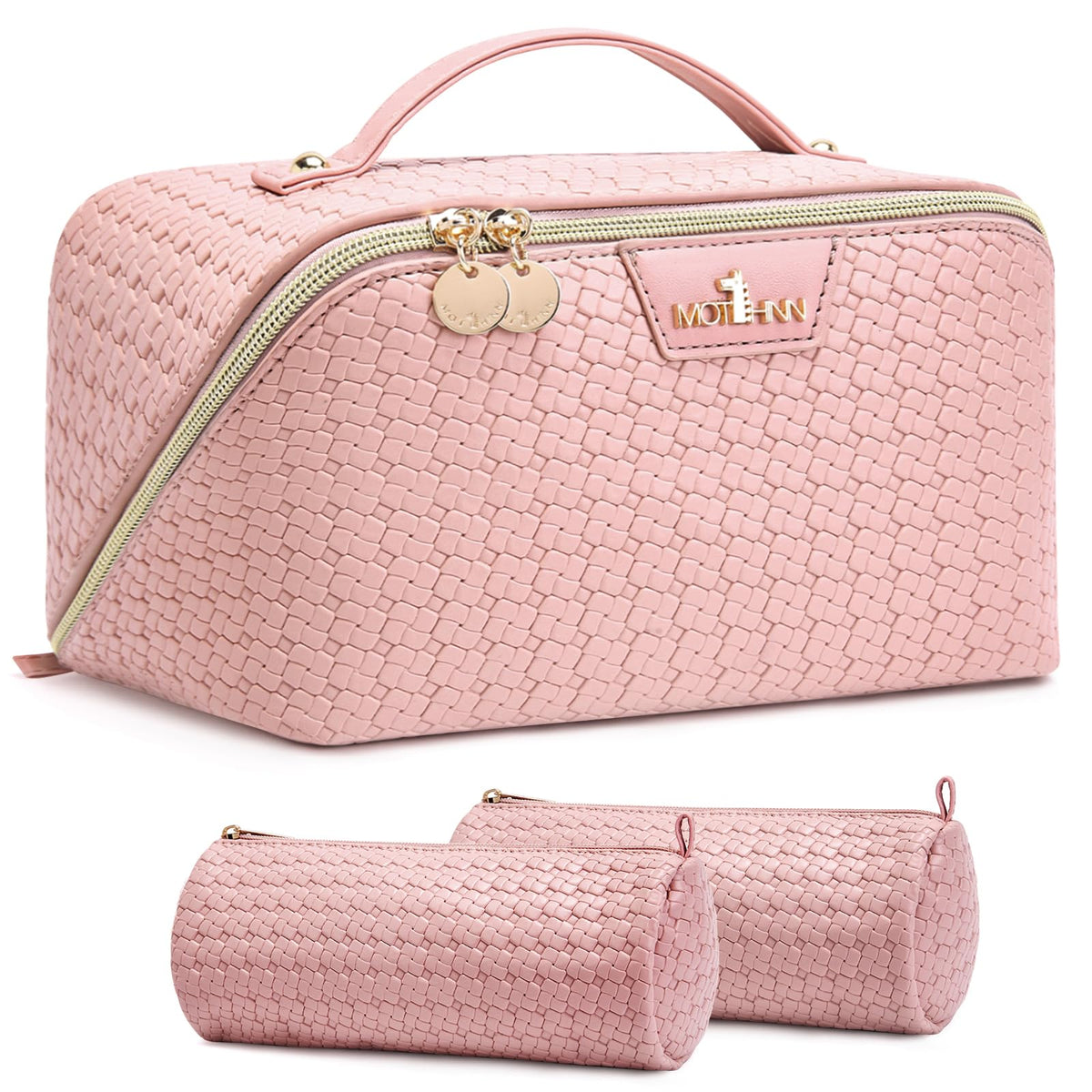 Travel Makeup Bag for Women: 3 Pcs Set Vagen Leather Cosmetic Bag