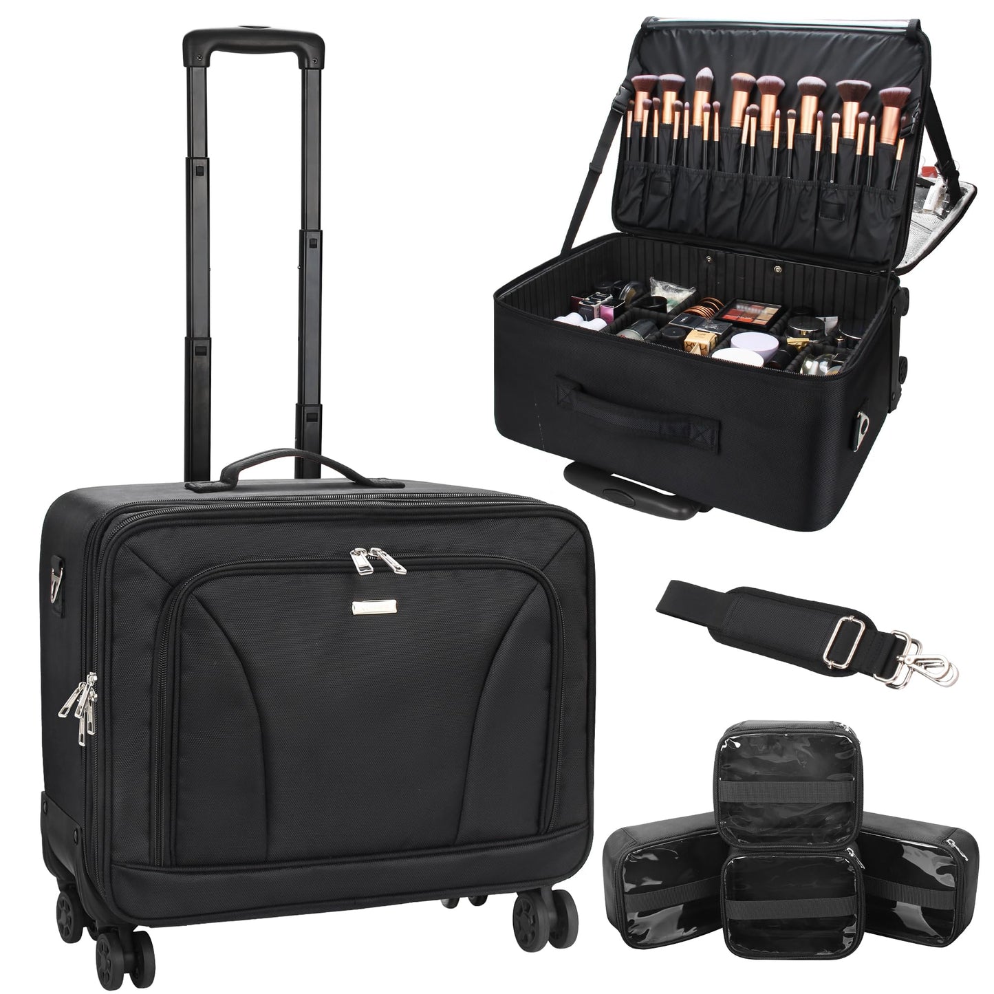 Relavel Extra Large Makeup Case Travel Makeup Train Case Professional Makeup Artist Bag Portable Nail Organizer Box Art Supply Case with Adjustable Dividers/Attach to Trolley/Shoulder Strap (Black)