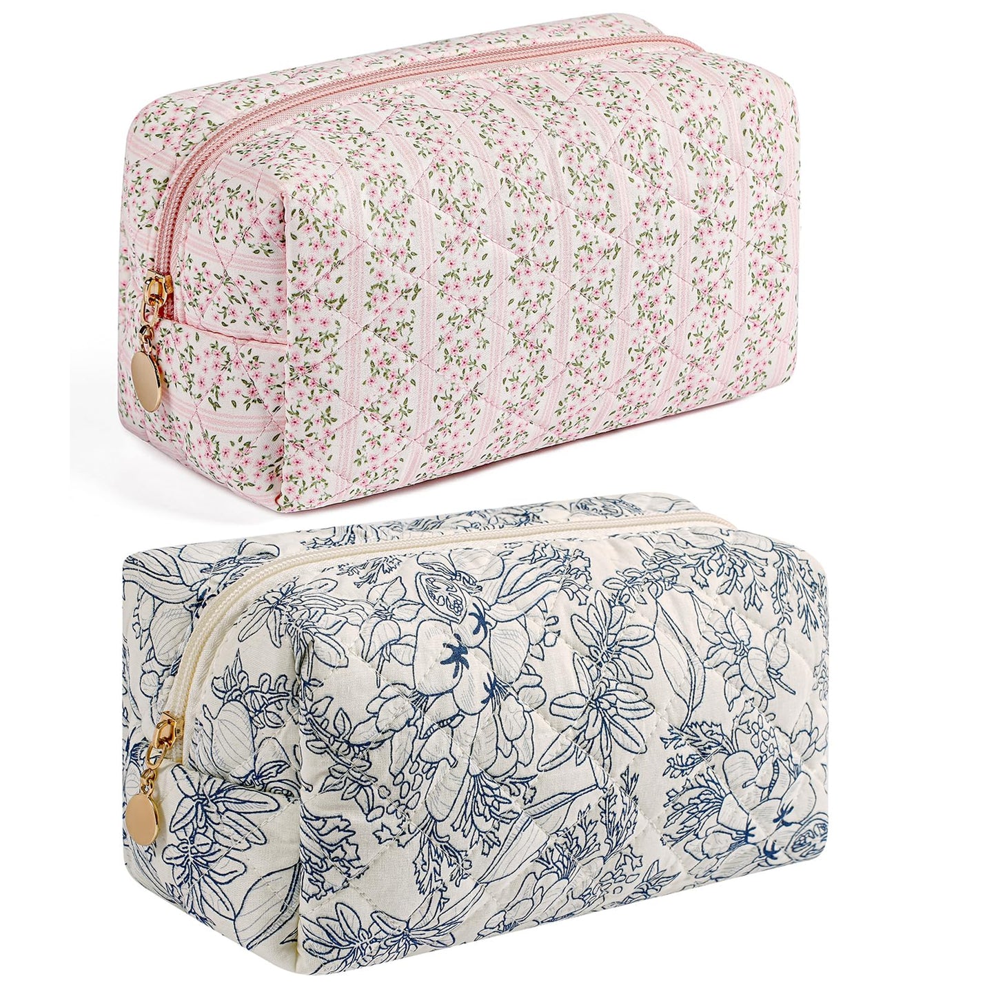 Makeup Bag Travel Cosmetic Bag for Women Girls, Zipper Make Up Pouch, Floral Flowers Toiletry Organizer Makeup, Portable Storage Cosmetic Travel Cloth Bag (Pink)