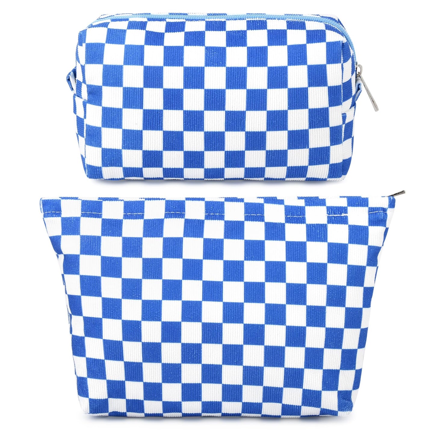 SOIDRAM 2 Pieces Makeup Bag Large Checkered Cosmetic Bag Capacity Canvas Mix Travel Toiletry Bag Organizer Cute Makeup Brushes Aesthetic Accessories Storage Bag for Women, Checkered Mix Rose Red