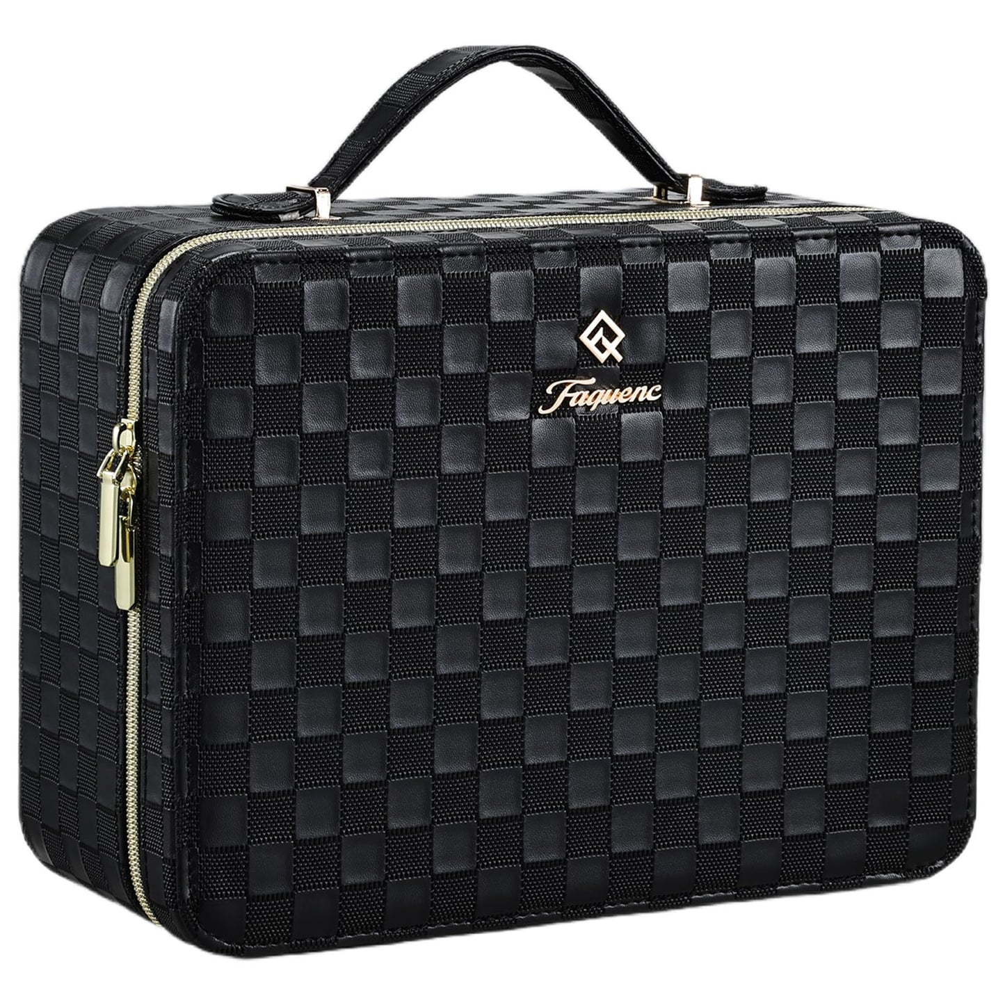 Faquenc Leather Makeup Case with LED Lighted Mirror 11.4 Inch Travel Makeup Bag Adjustable Brightness in 3 Colors Cosmetic Organizer Artist Storage Bag with Dividers Brush Holder Bag Vanity White