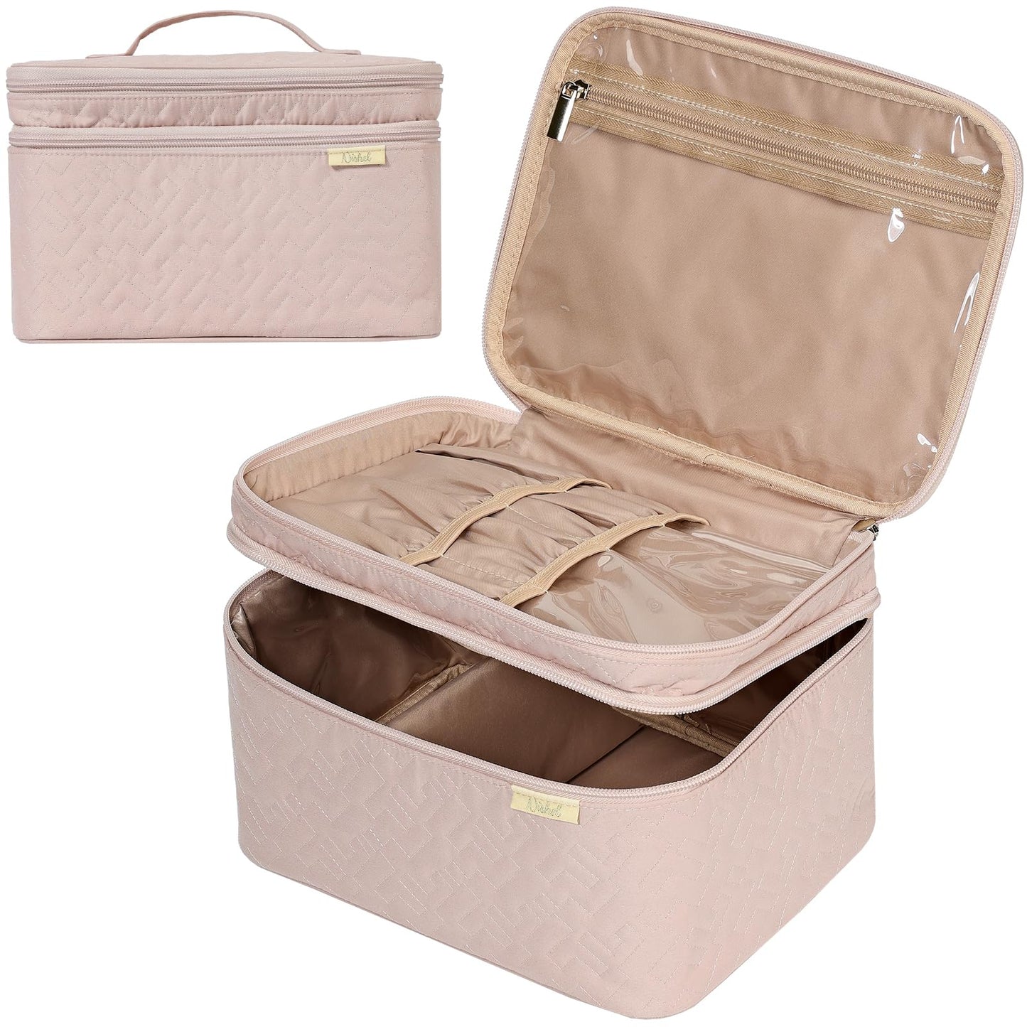 NISHEL Large Makeup Bag Organizer, Double Layer Cosmetic Travel Case