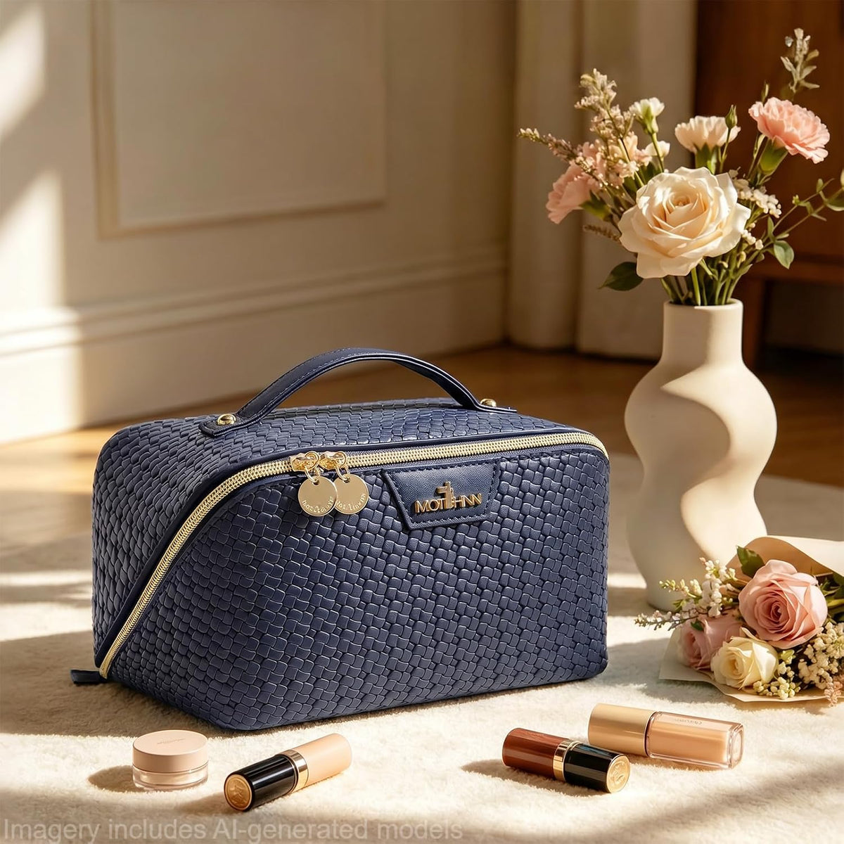 Travel Makeup Bag for Women: 3 Pcs Set Vagen Leather Cosmetic Bag