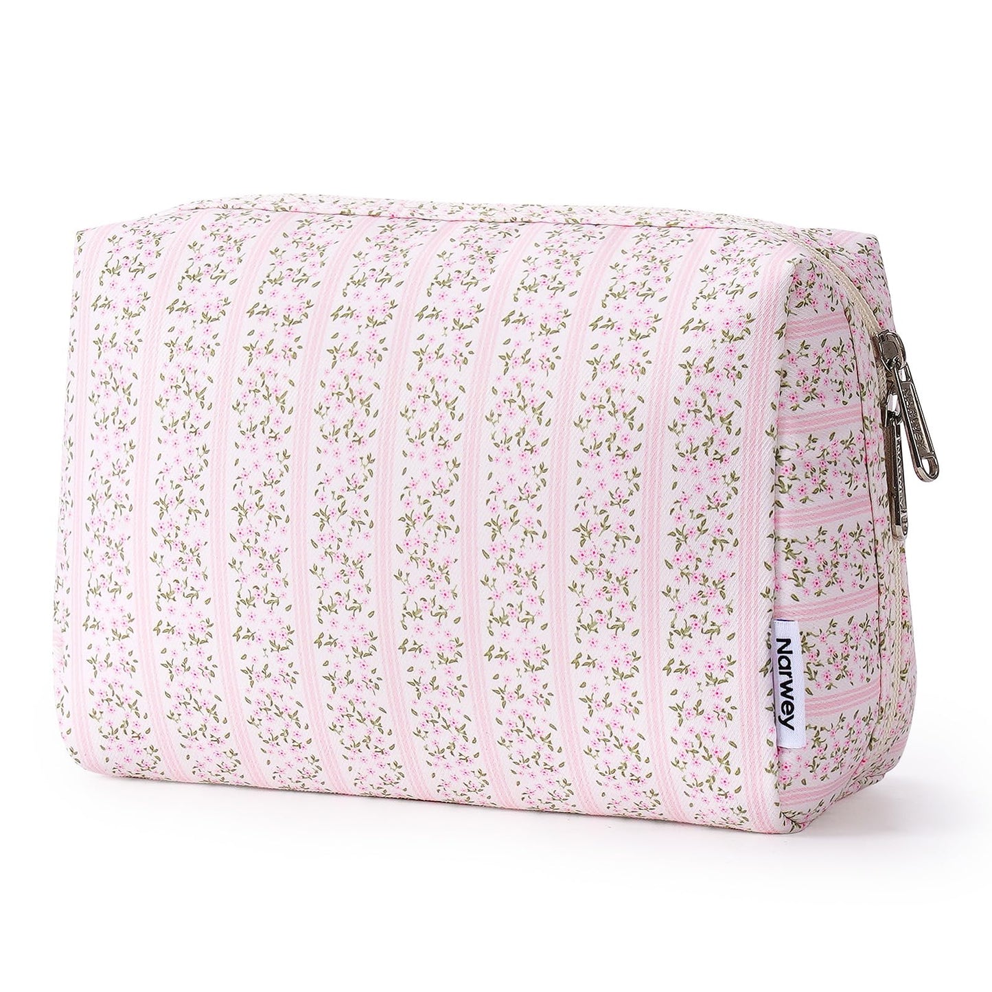 Narwey Checkered Makeup Bag Travel Cosmetic Bag Organizer Toiletry Bag Make Up Bags with Compartments for Women Girls (Large, Light Checkerboard)