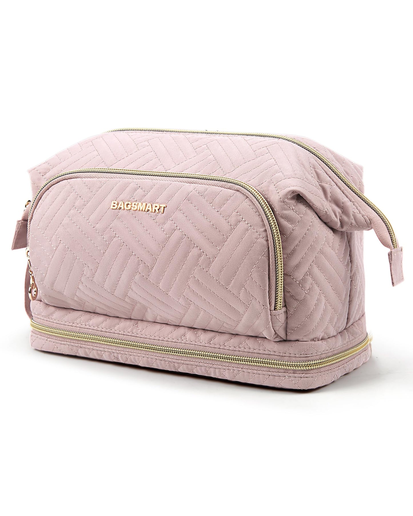 BAGSMART Travel Makeup Bag, Cosmetic Bag Small Make Up Organizer Case,Wide-open Pouch for Women Purse for Toiletries Accessories Brushes Pink