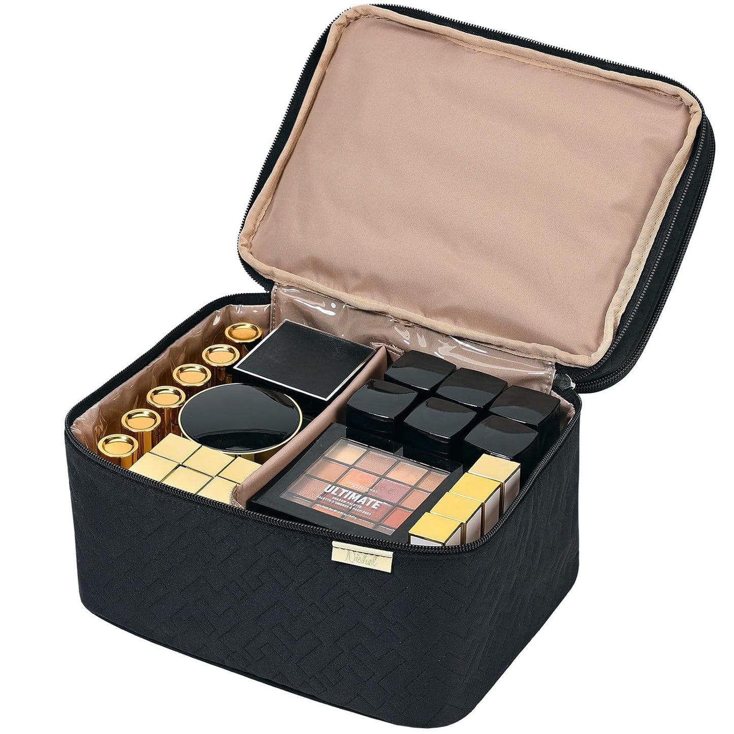 NISHEL Large Makeup Bag Organizer, Double Layer Cosmetic Travel Case