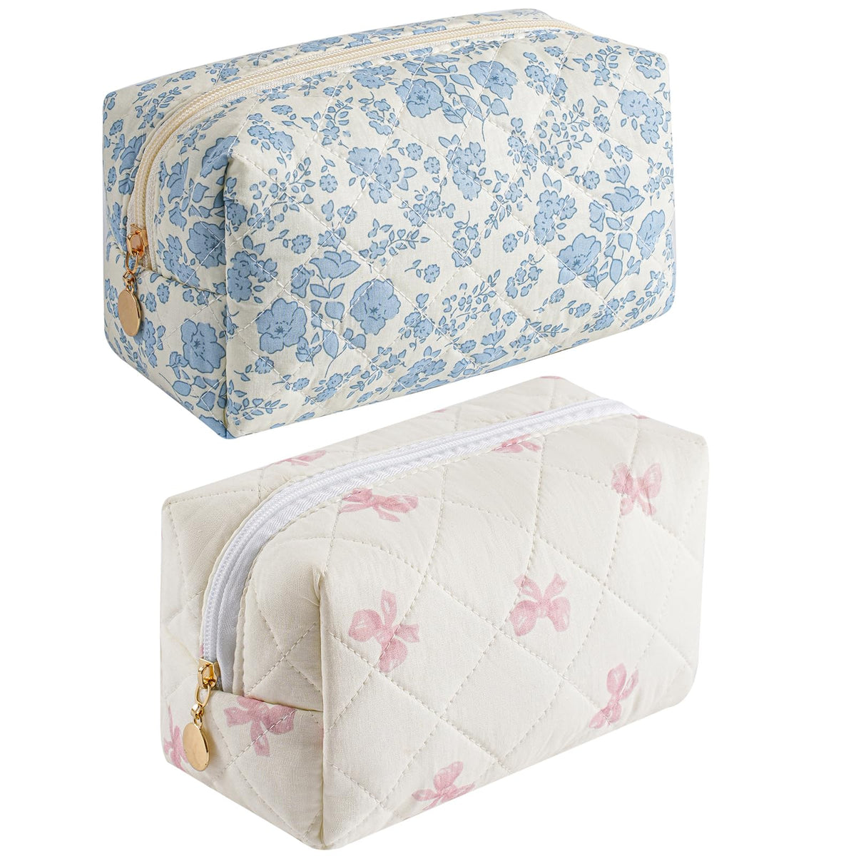 Makeup Bag Travel Cosmetic Bag for Women Girls, Zipper Make Up Pouch, Floral Flowers Toiletry Organizer Makeup, Portable Storage Cosmetic Travel Cloth Bag (Pink)