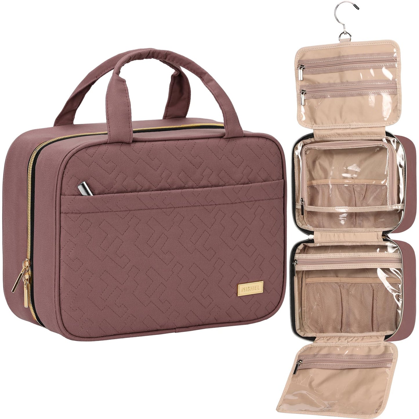NISHEL Travel Toiletry Bag for women, Portable Hanging makeup Organizer