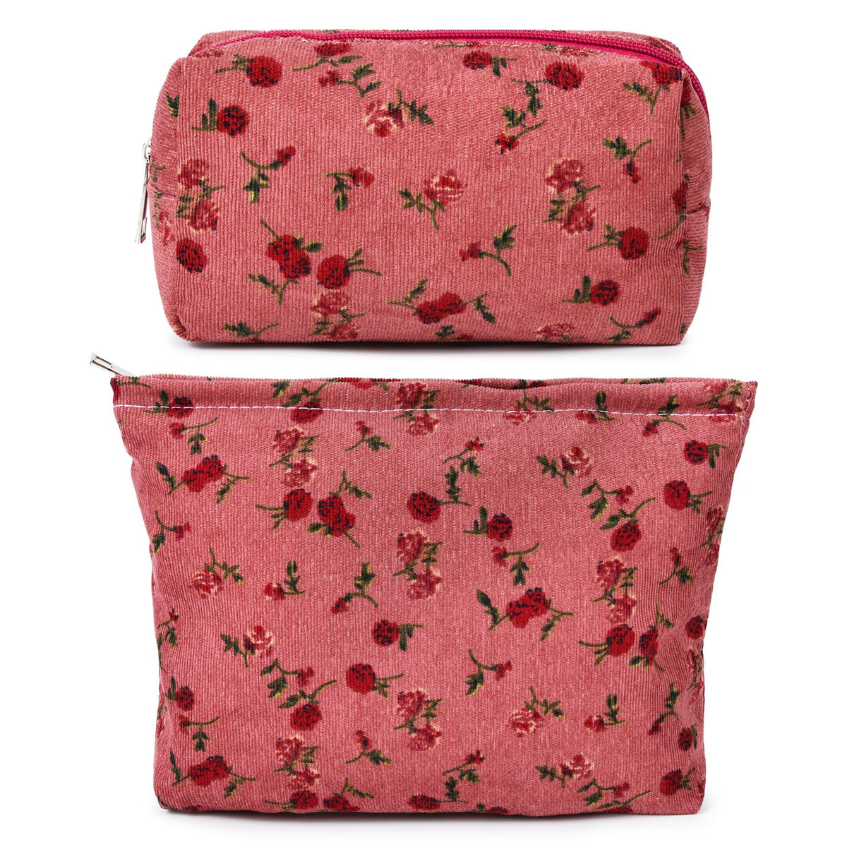 SOIDRAM 2 Pieces Makeup Bag Large Checkered Cosmetic Bag Capacity Canvas Mix Travel Toiletry Bag Organizer Cute Makeup Brushes Aesthetic Accessories Storage Bag for Women, Checkered Mix Rose Red