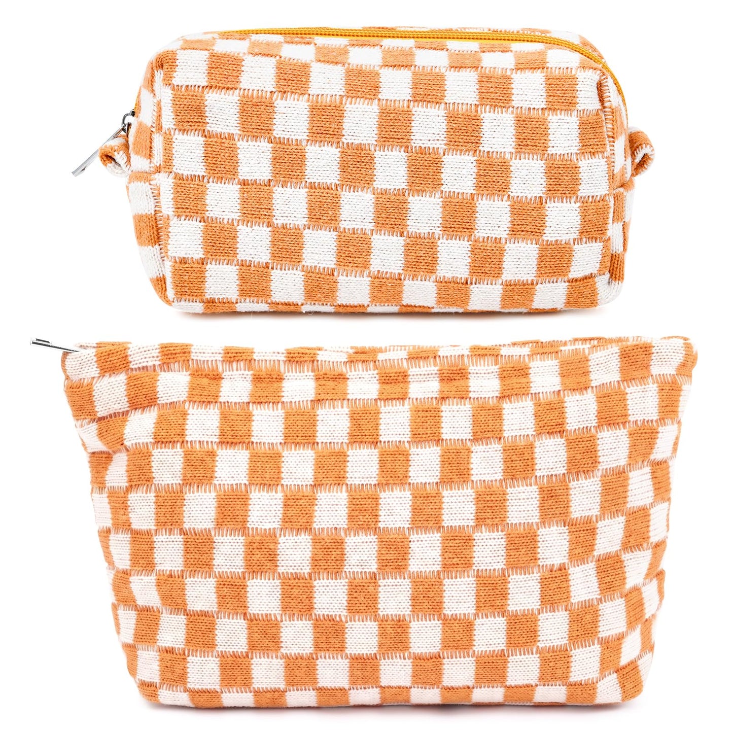 SOIDRAM 2 Pieces Makeup Bag Large Checkered Cosmetic Bag Capacity Canvas Mix Travel Toiletry Bag Organizer Cute Makeup Brushes Aesthetic Accessories Storage Bag for Women, Checkered Mix Rose Red