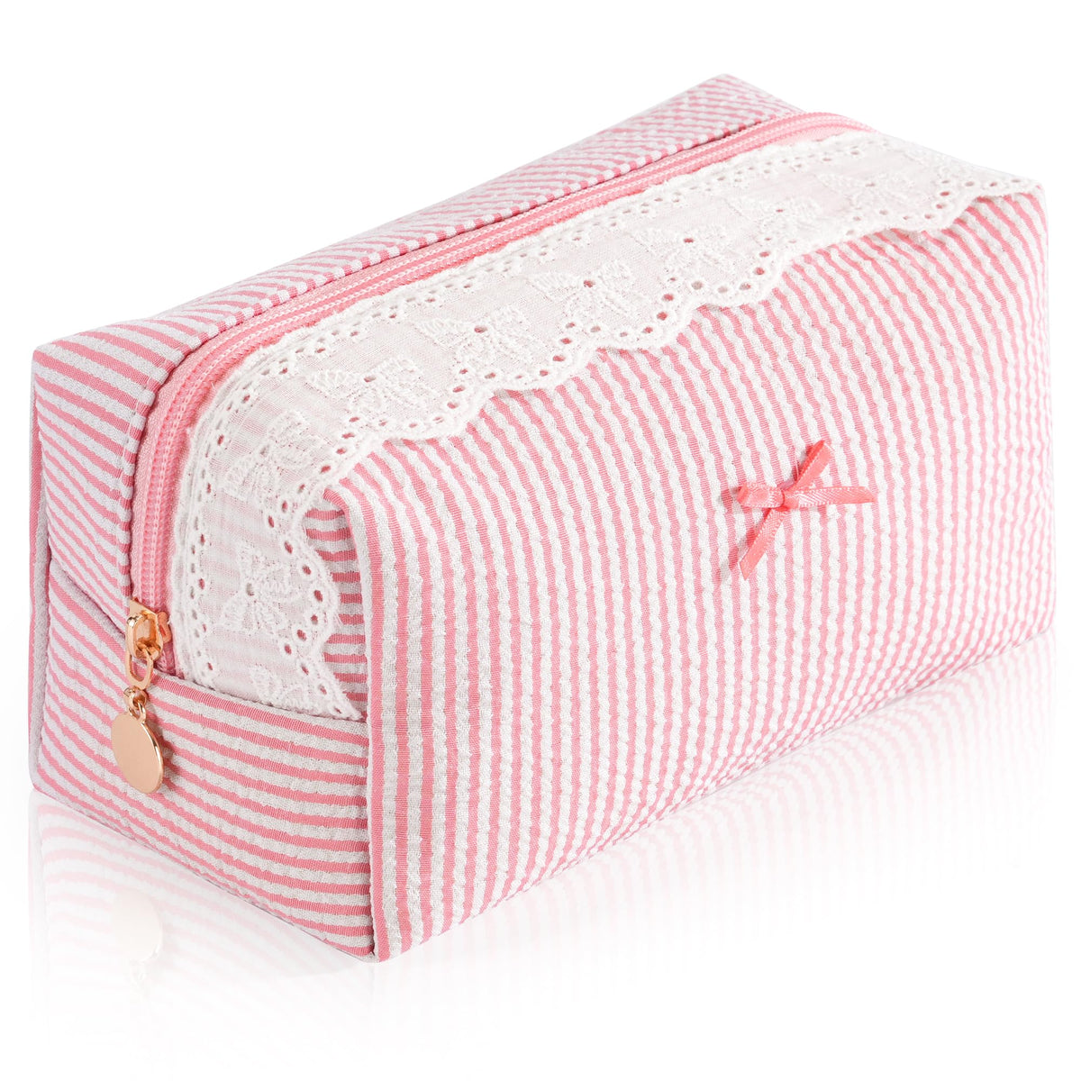Makeup Bag Travel Toiletry Bag for Women, Small Cosmetic Bags Cute Quilted Cotton Makeup Pouch for Purse Emergency Bag Pencil Case Accessory Bag, Pastel Pink