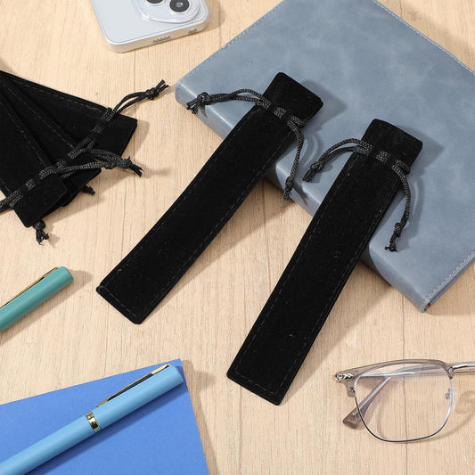 20 PCS Velvet Pen Pouch with Drawstring, Black Drawstring Pen Sleeve Holder Soft Pens Bag Case Pencil Bag for Adult Office Business Supplies Gifts Makeup Brushes