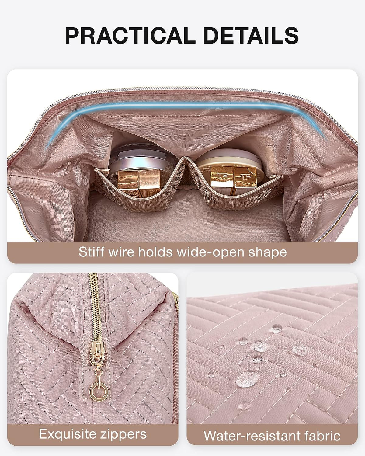 BAGSMART Travel Makeup Bag, Cosmetic Bag Small Make Up Organizer Case,Wide-open Pouch for Women Purse for Toiletries Accessories Brushes Pink