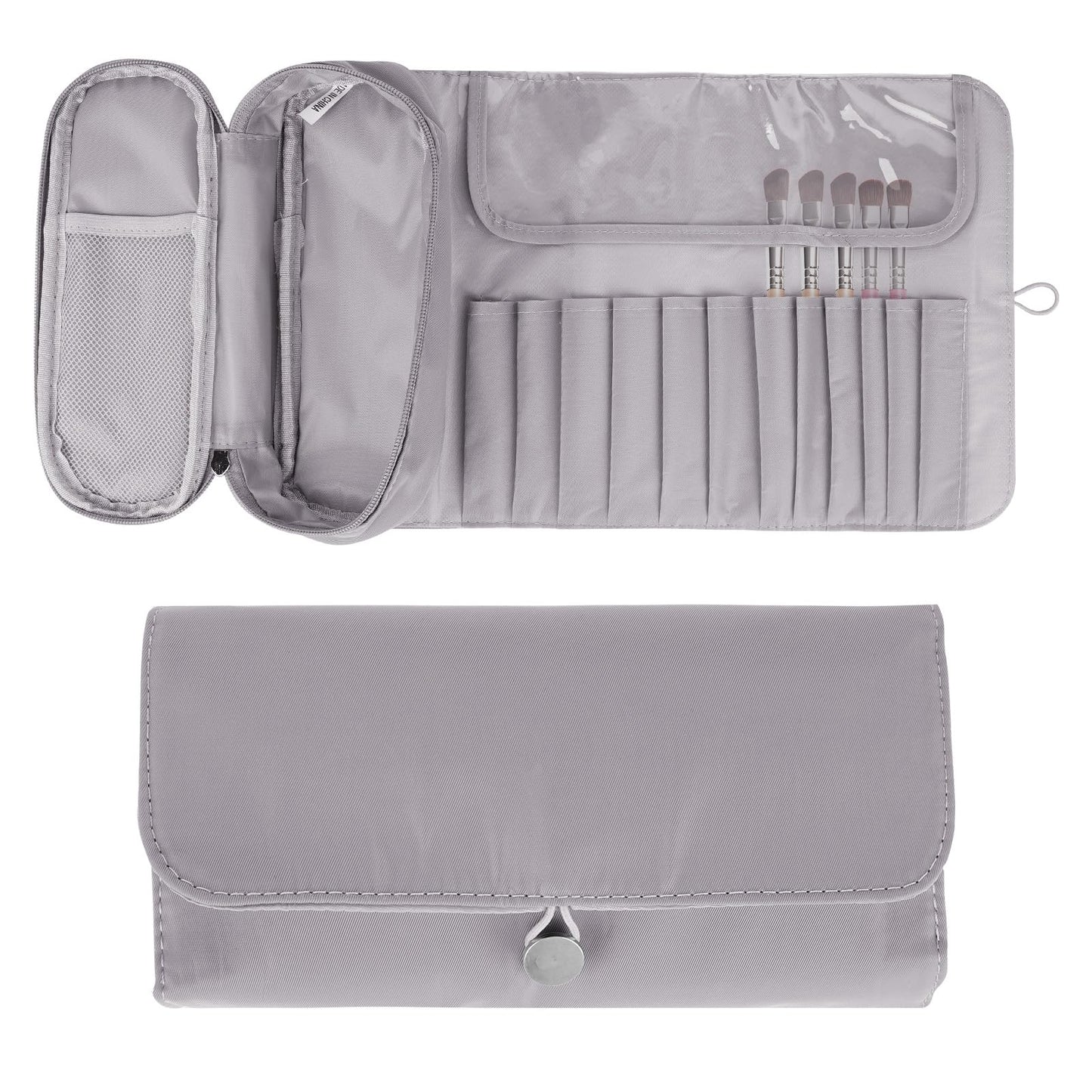 LUEXBOX Portable Folding Makeup Brush Bag, Multifunctional Cosmetics Rolling Storage Case Makeup Brush Holder for Travel, Makeup Brush Organizer Bag (Dark Blue)