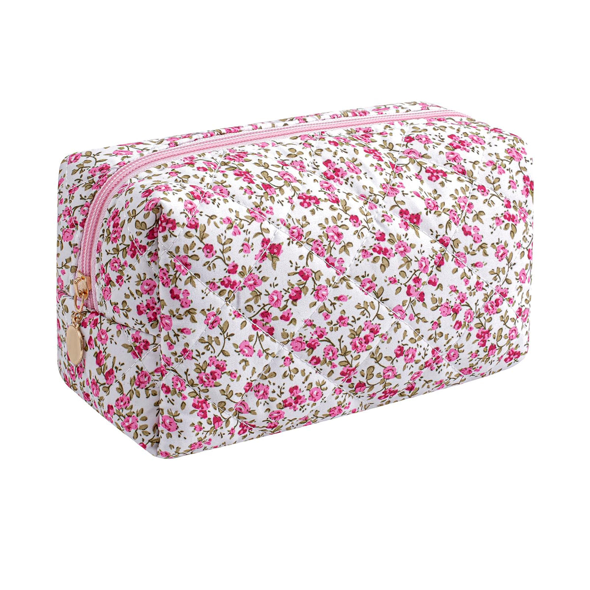 Makeup Bag Travel Cosmetic Bag for Women Girls, Zipper Make Up Pouch, Floral Flowers Toiletry Organizer Makeup, Portable Storage Cosmetic Travel Cloth Bag (Pink)