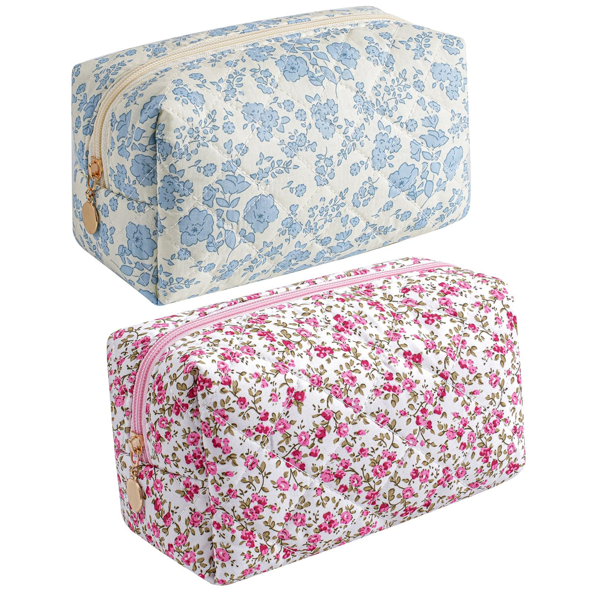 Makeup Bag Travel Cosmetic Bag for Women Girls, Zipper Make Up Pouch, Floral Flowers Toiletry Organizer Makeup, Portable Storage Cosmetic Travel Cloth Bag (Pink)