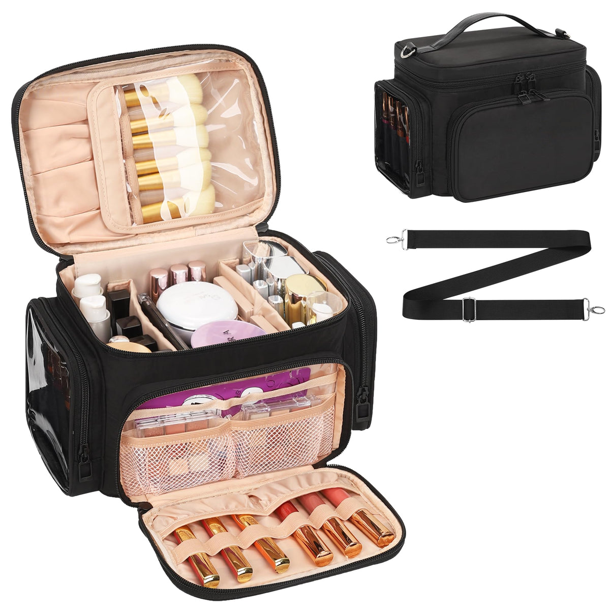 Bagmoly Large Makeup Bag, Travel Makeup Cosmetic Bag for Girls, Black