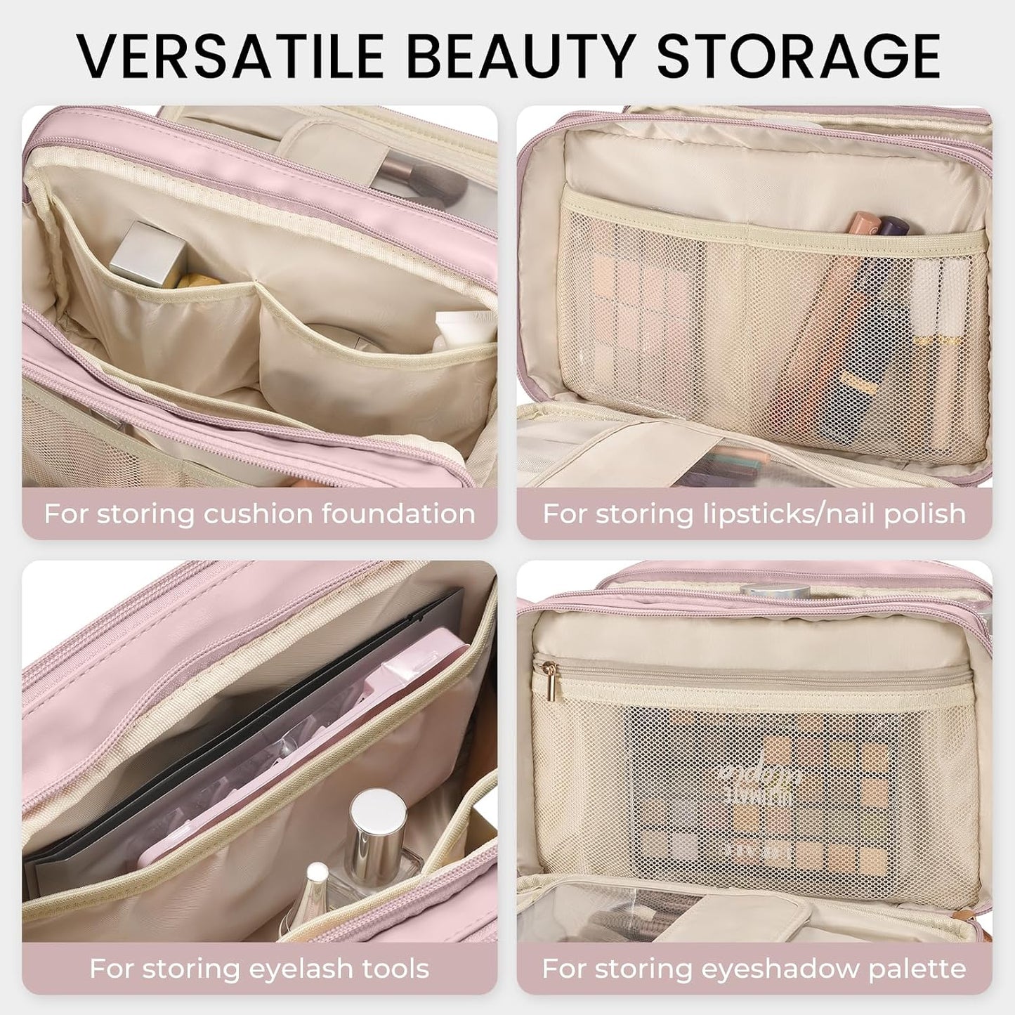 HauteHues Travel Makeup Bag Women's Large Capacity Cosmetic Organize Pink