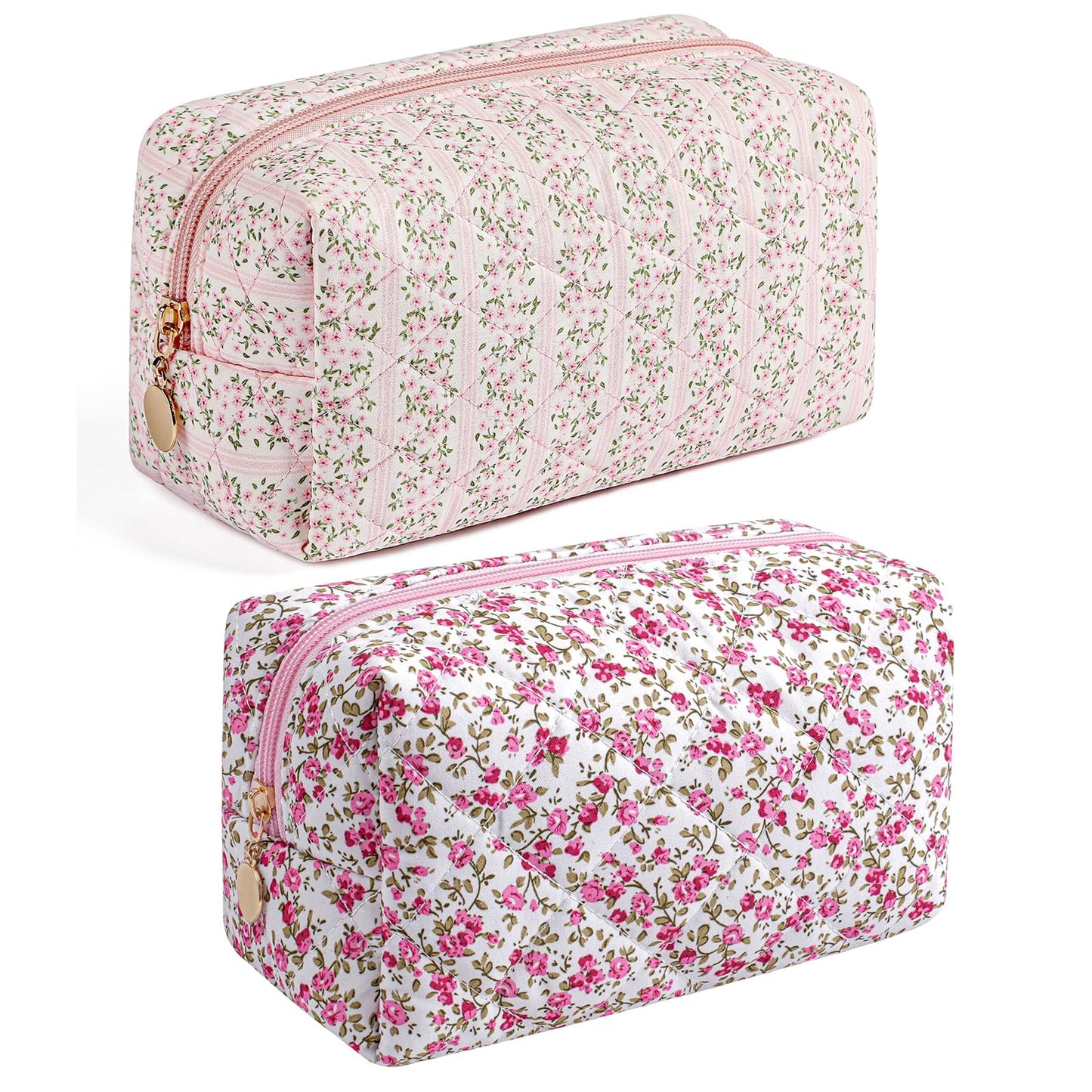 Makeup Bag Travel Cosmetic Bag for Women Girls, Zipper Make Up Pouch, Floral Flowers Toiletry Organizer Makeup, Portable Storage Cosmetic Travel Cloth Bag (Pink)