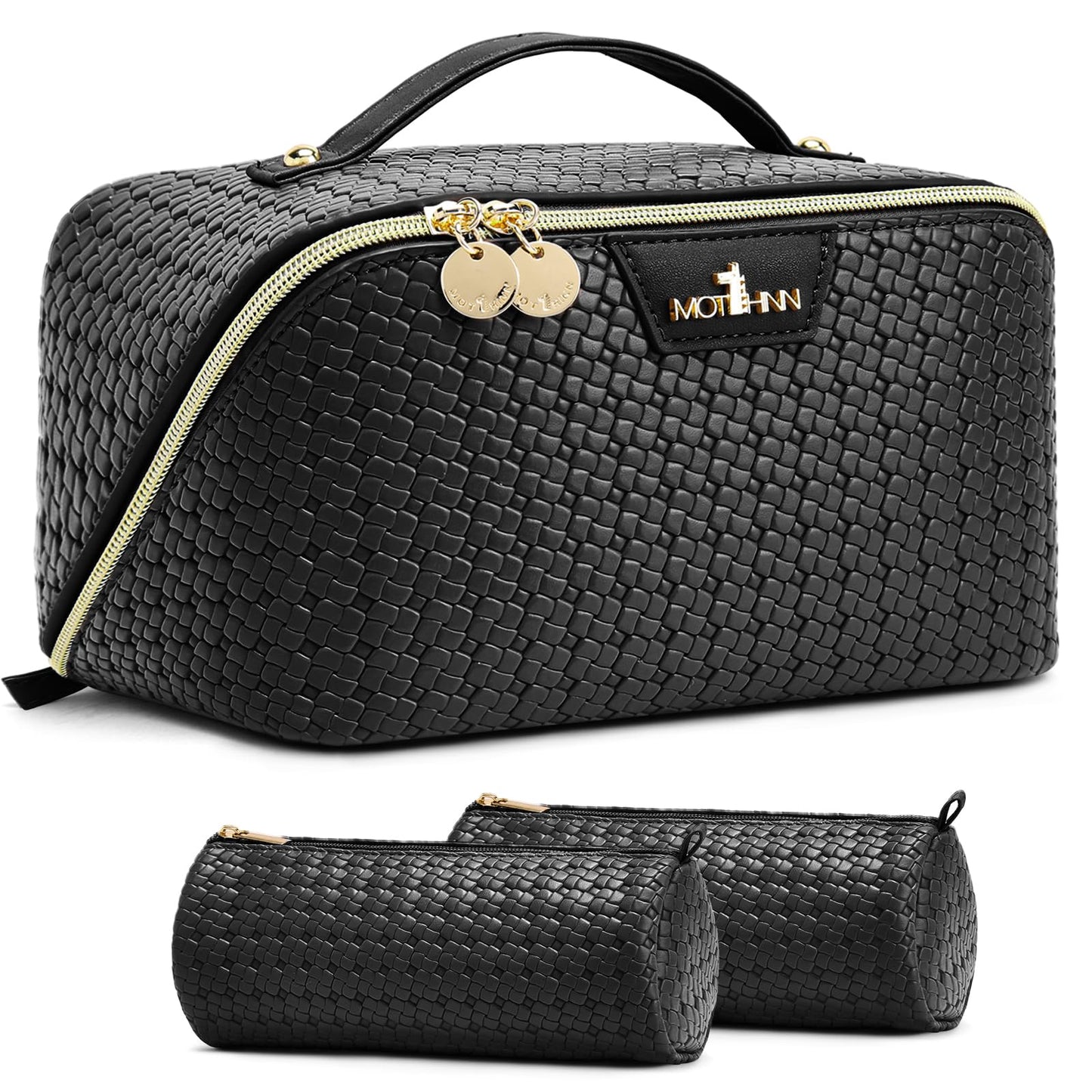 Travel Makeup Bag for Women: 3 Pcs Set Vagen Leather Cosmetic Bag