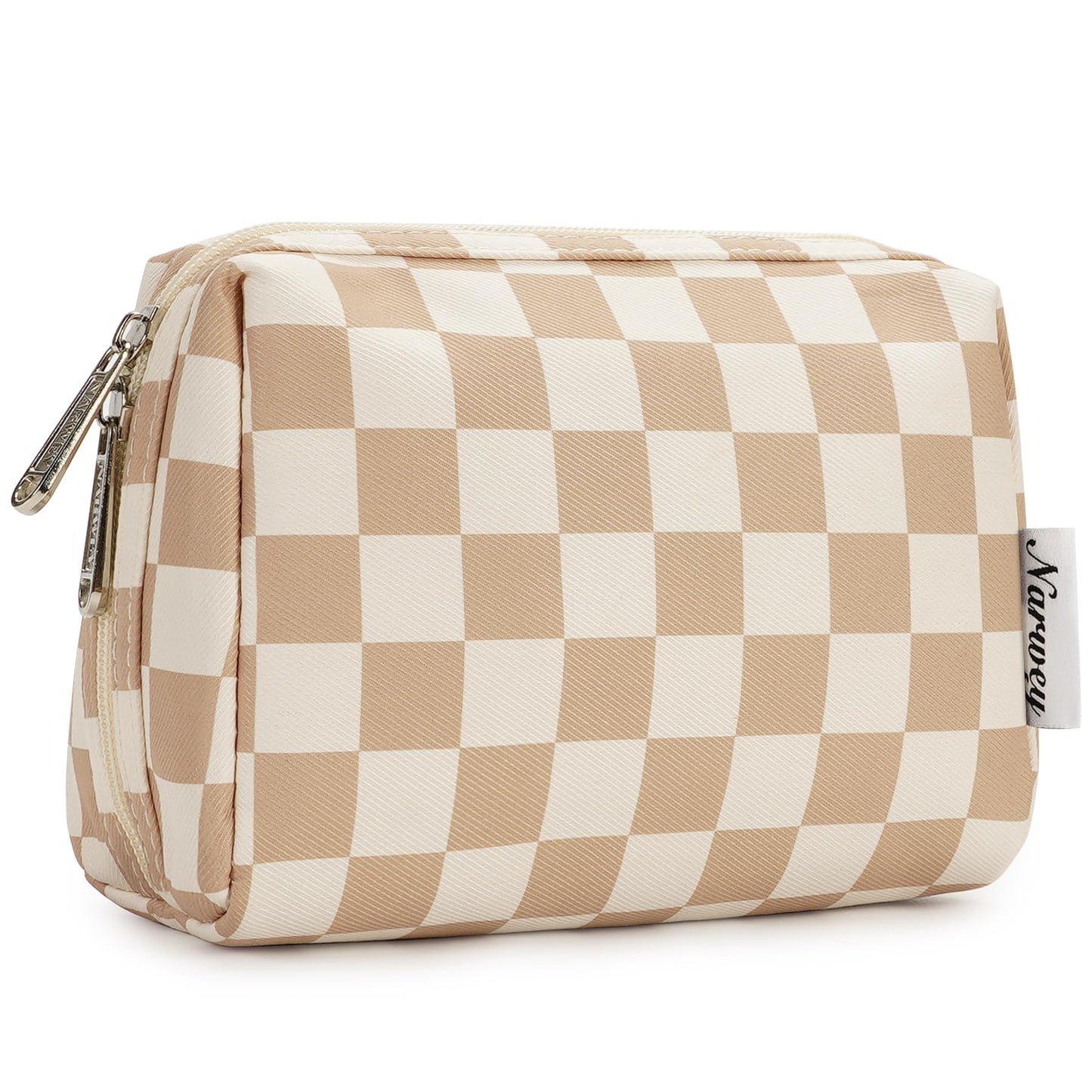 Narwey Checkered Makeup Bag Travel Cosmetic Bag Organizer Toiletry Bag Make Up Bags with Compartments for Women Girls (Large, Light Checkerboard)