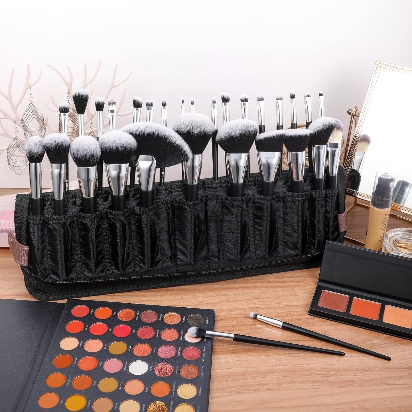 Professional Makeup Brush Organizer Bag PU Leather Travel Case