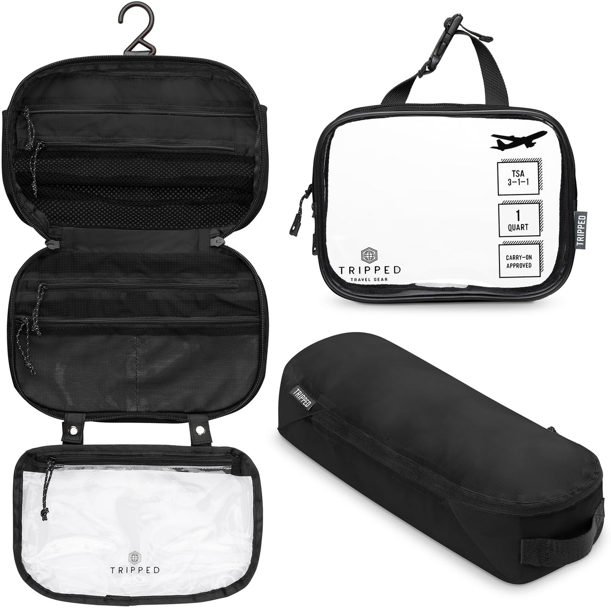 TRIPPED Travel Gear 3-Piece Travel Toiletry Bag Set