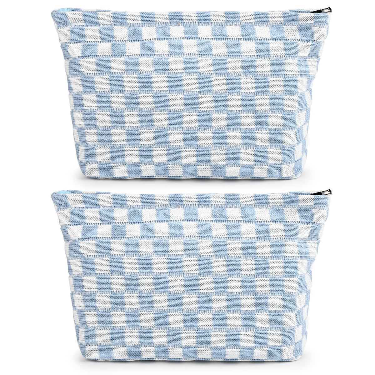 SOIDRAM 2 Pieces Makeup Bag Large Checkered Cosmetic Bag Capacity Canvas Mix Travel Toiletry Bag Organizer Cute Makeup Brushes Aesthetic Accessories Storage Bag for Women, Checkered Mix Rose Red