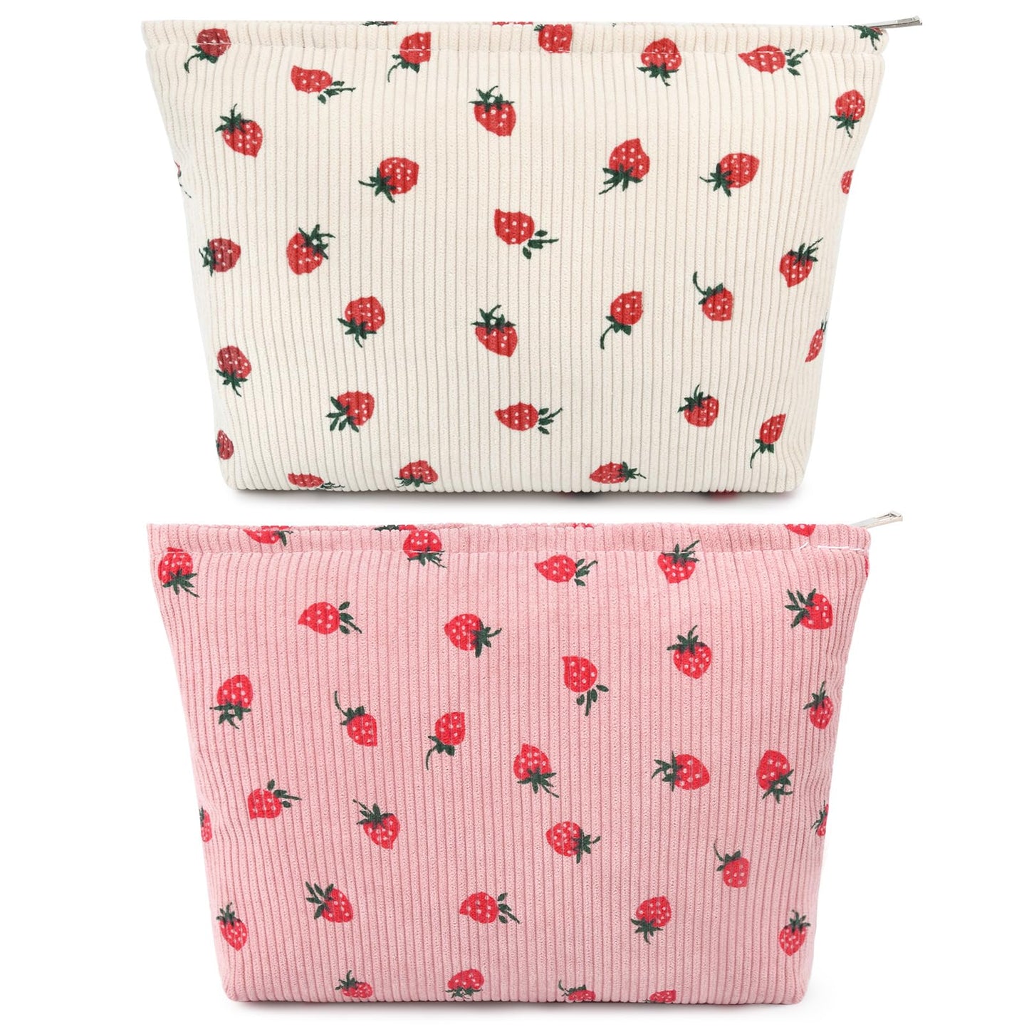 SOIDRAM 2 Pieces Makeup Bag Large Checkered Cosmetic Bag Capacity Canvas Mix Travel Toiletry Bag Organizer Cute Makeup Brushes Aesthetic Accessories Storage Bag for Women, Checkered Mix Rose Red
