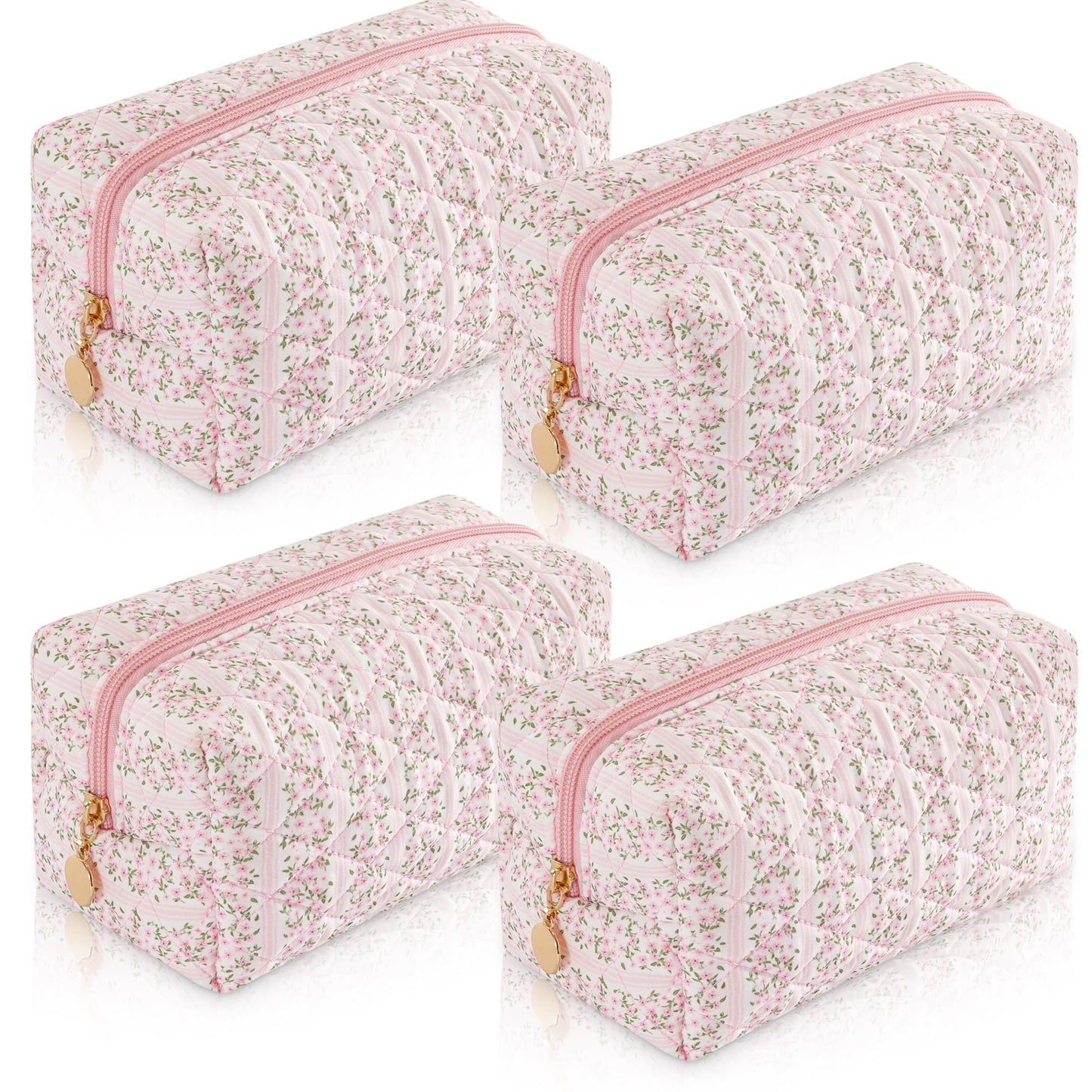 Makeup Bag Travel Toiletry Bag for Women, Small Cosmetic Bags Cute Quilted Cotton Makeup Pouch for Purse Emergency Bag Pencil Case Accessory Bag, Pastel Pink