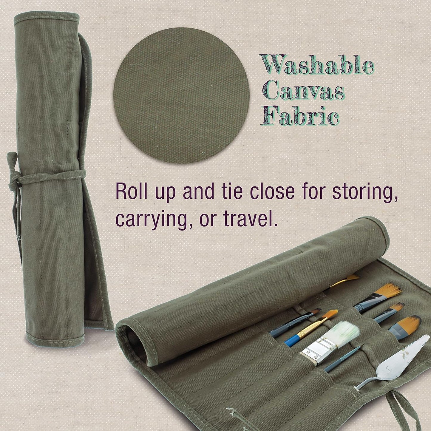 U.S. Art Supply Deluxe Canvas Art Paint Brush Holder & Storage Organizer