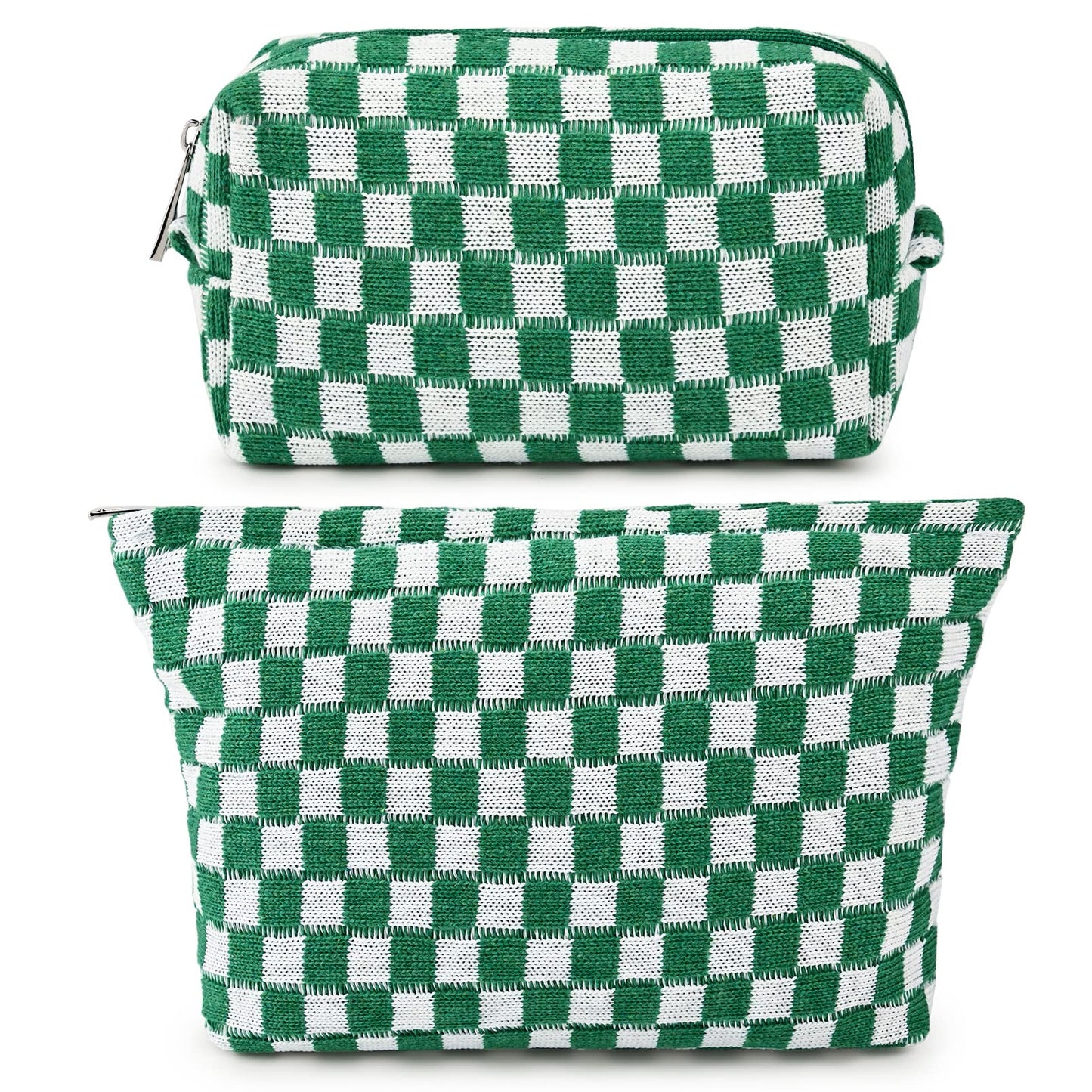SOIDRAM 2 Pieces Makeup Bag Large Checkered Cosmetic Bag Capacity Canvas Mix Travel Toiletry Bag Organizer Cute Makeup Brushes Aesthetic Accessories Storage Bag for Women, Checkered Mix Rose Red